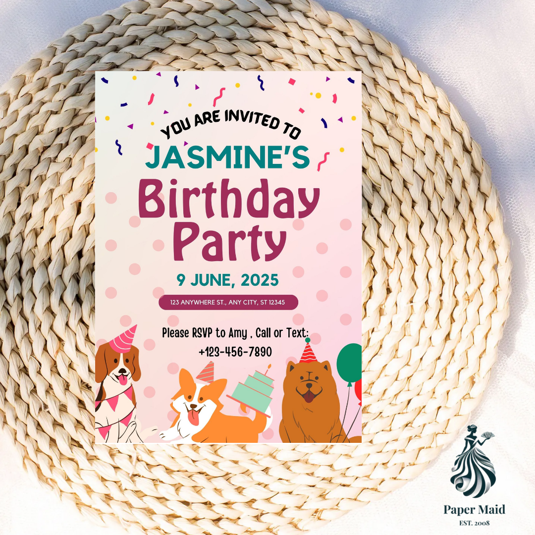 Paw-ty Time Invitation – Cute Puppies Birthday Printable