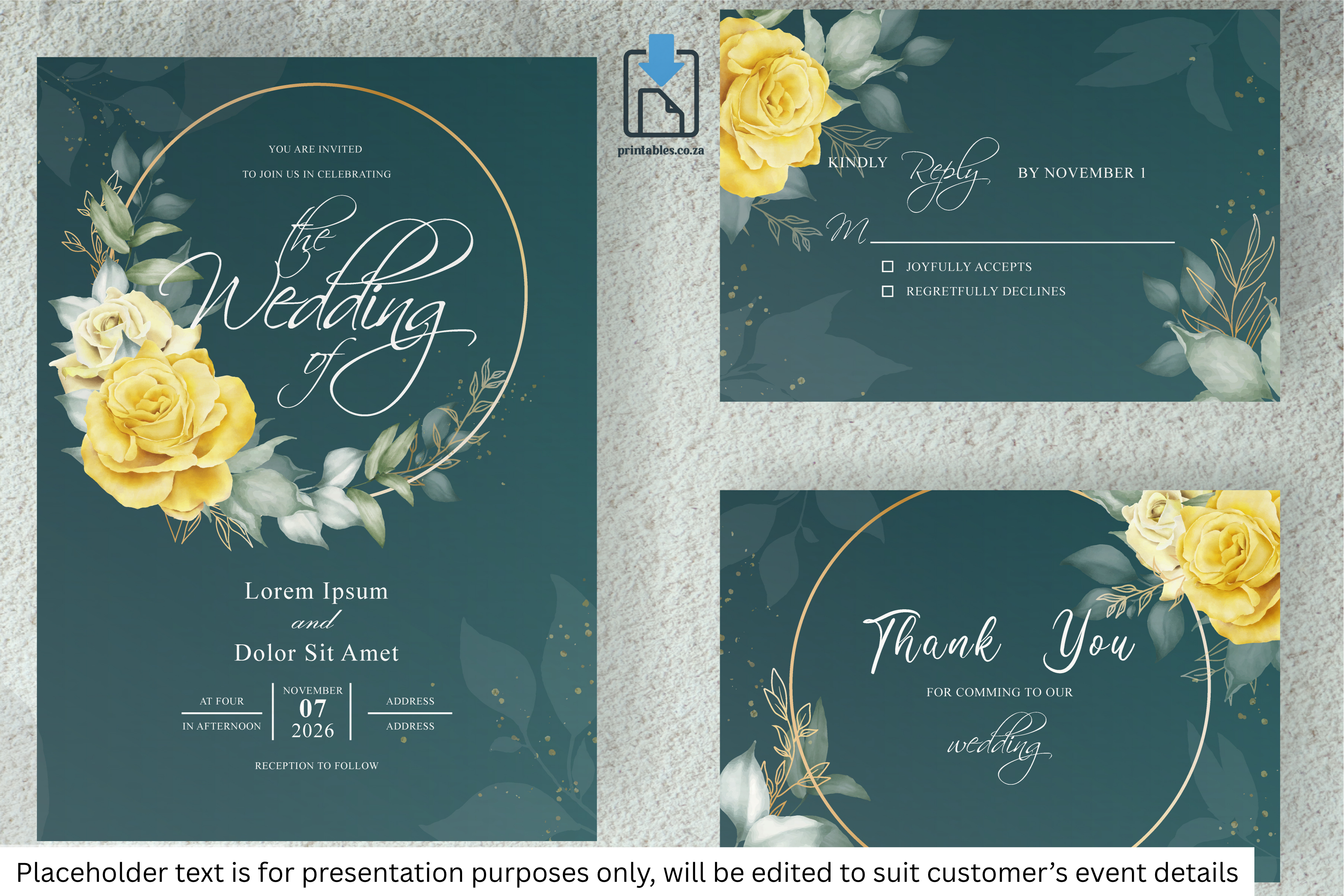 1157 Set of Yellow Florals Frame Wedding Card