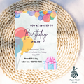 Balloon Birthday Invitation – Colorful Party Gift Box Design