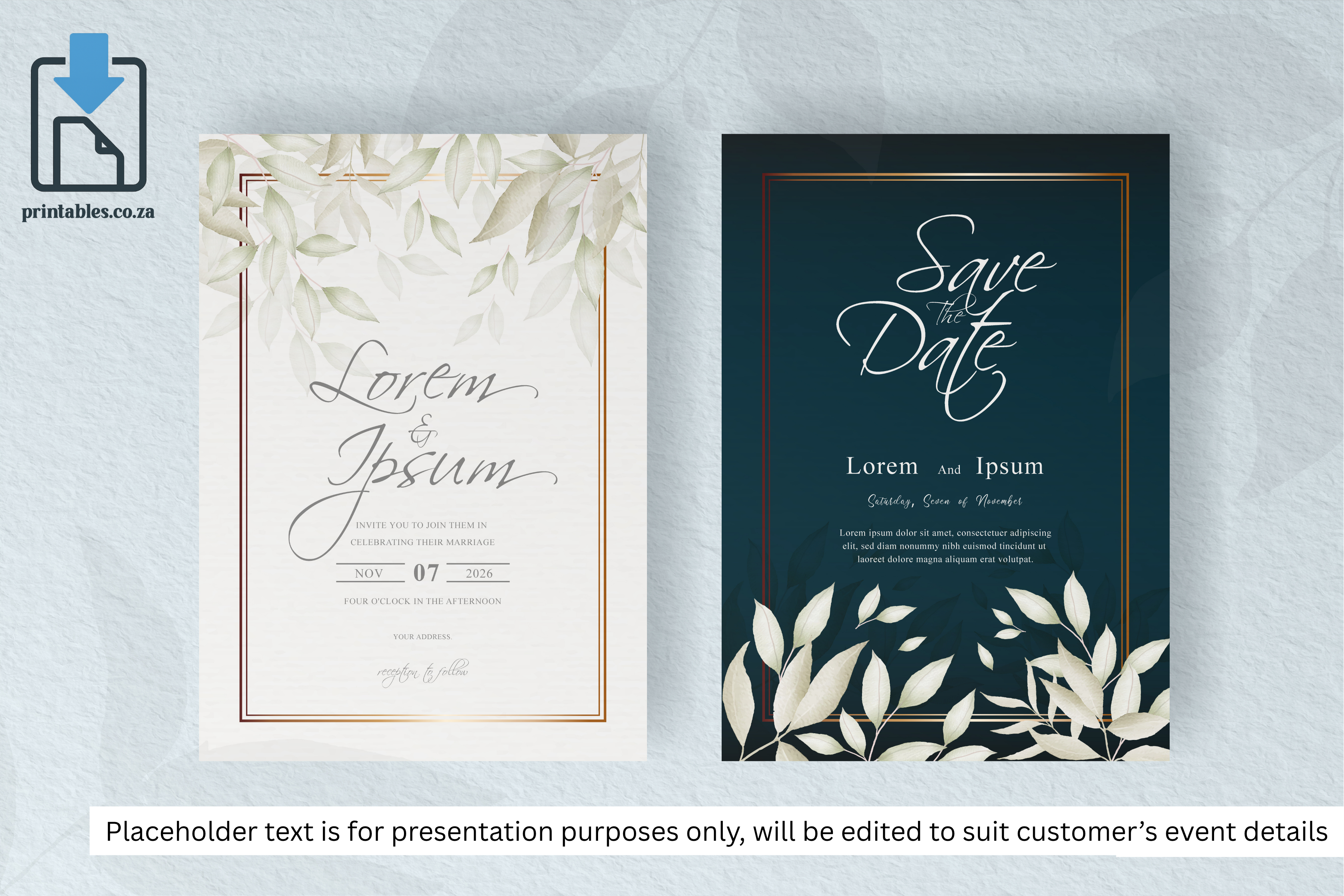 126 Foliage Frame Wedding Invitation Set