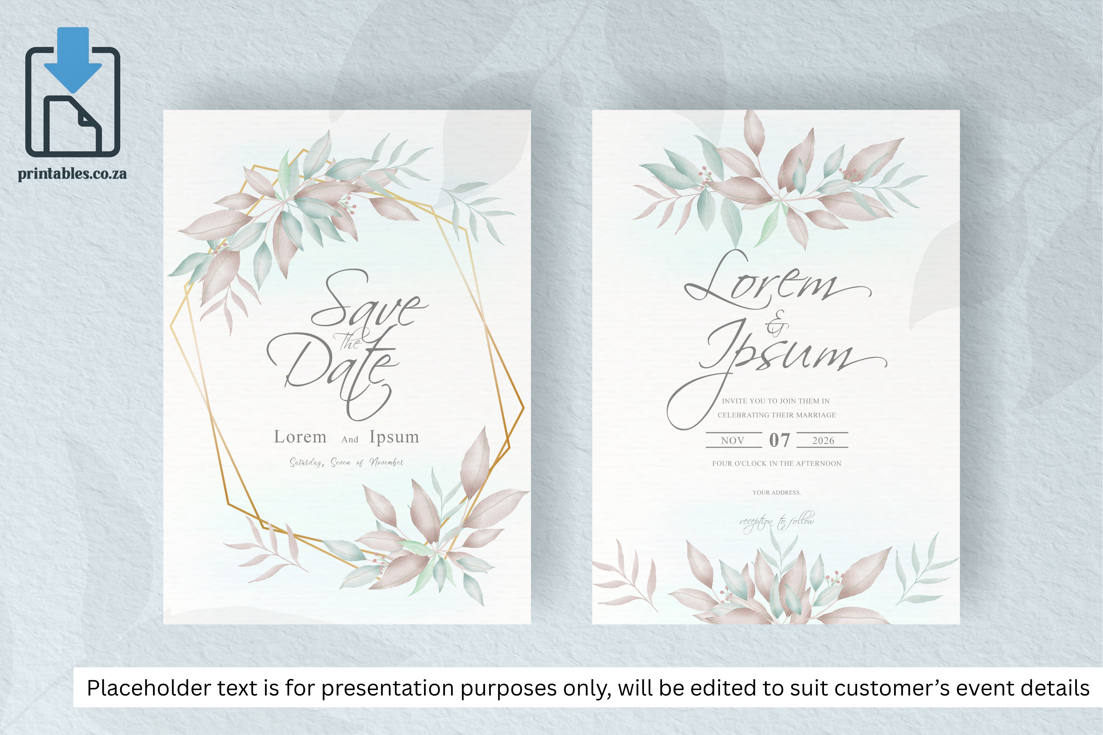 128 Foliage Frame for Wedding Invitation Set