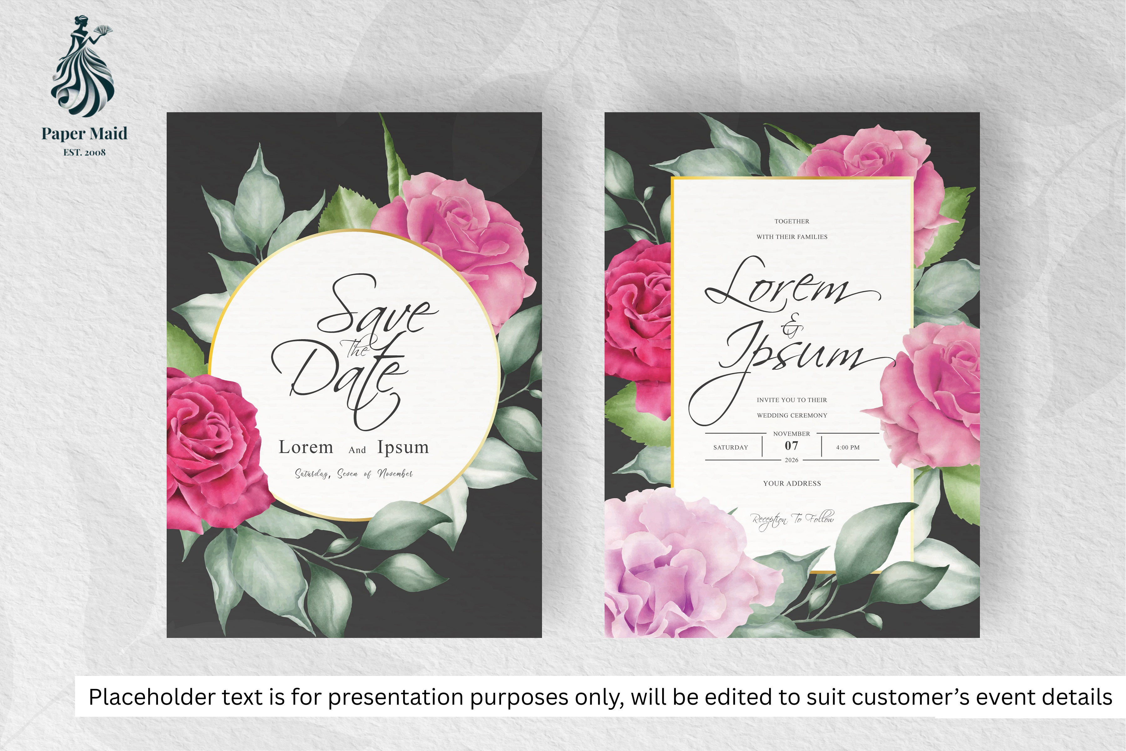 315 Watercolor Floral Frame Wedding Card Set