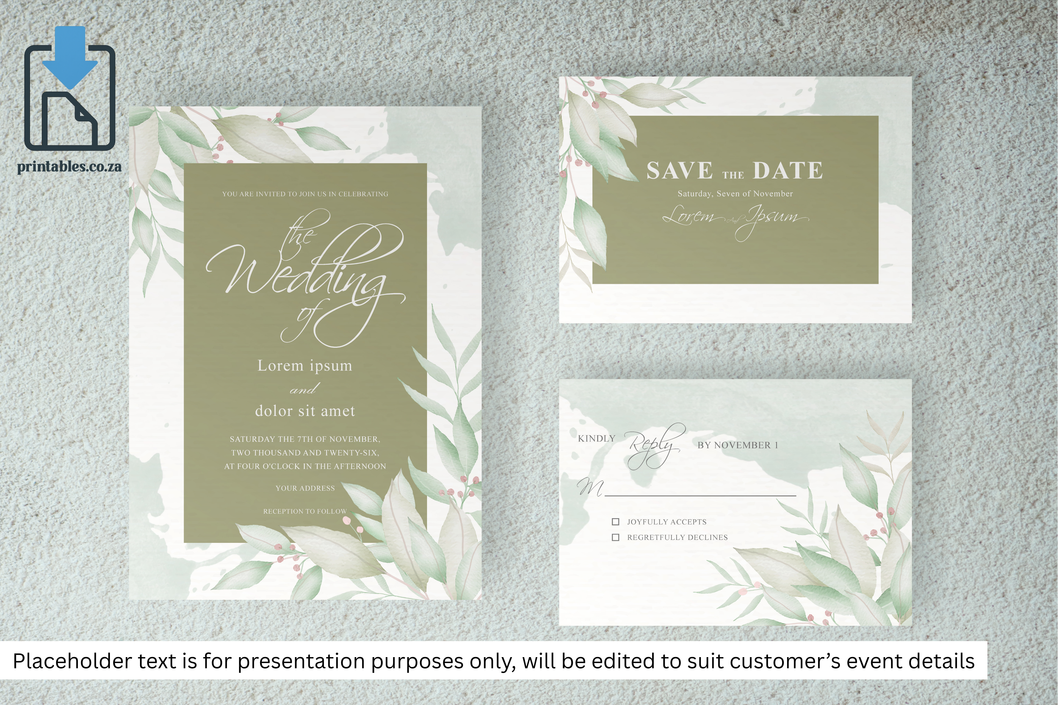 133 Foliage Frame Wedding Invitation Set