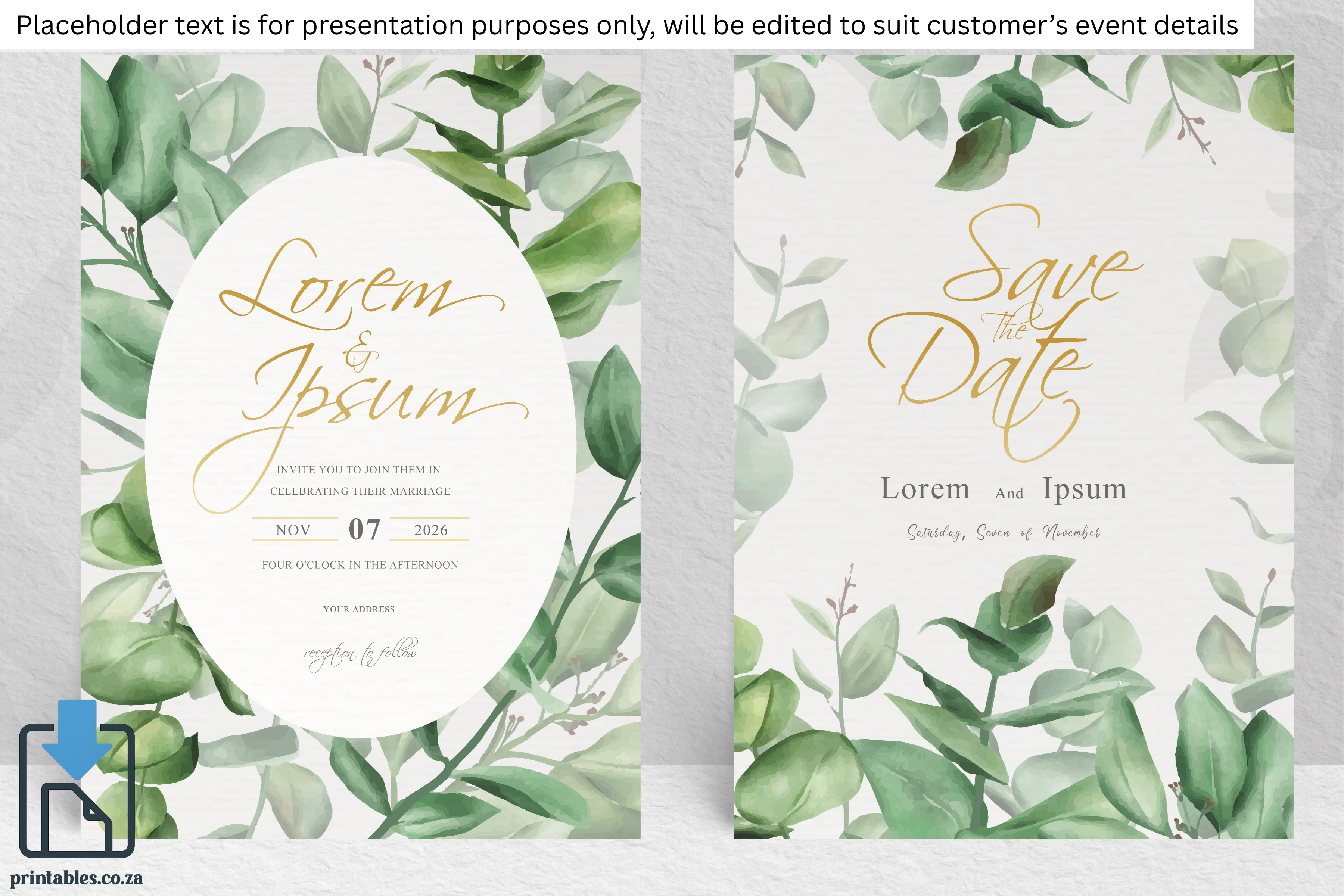 15 Watercolor Eucalyptus Frame Wedding Card Set