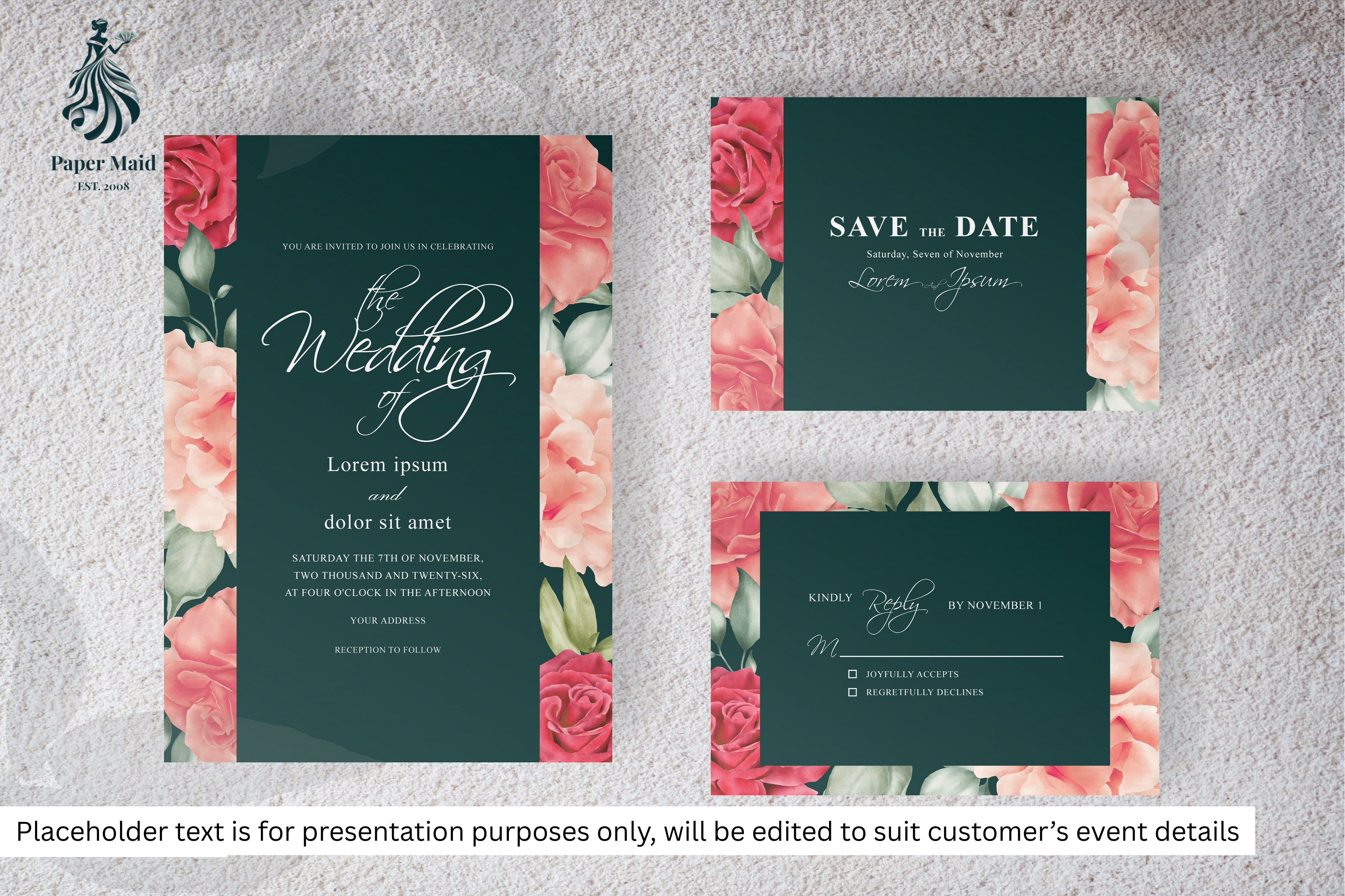 329 Watercolor Floral Frame Wedding Card Set