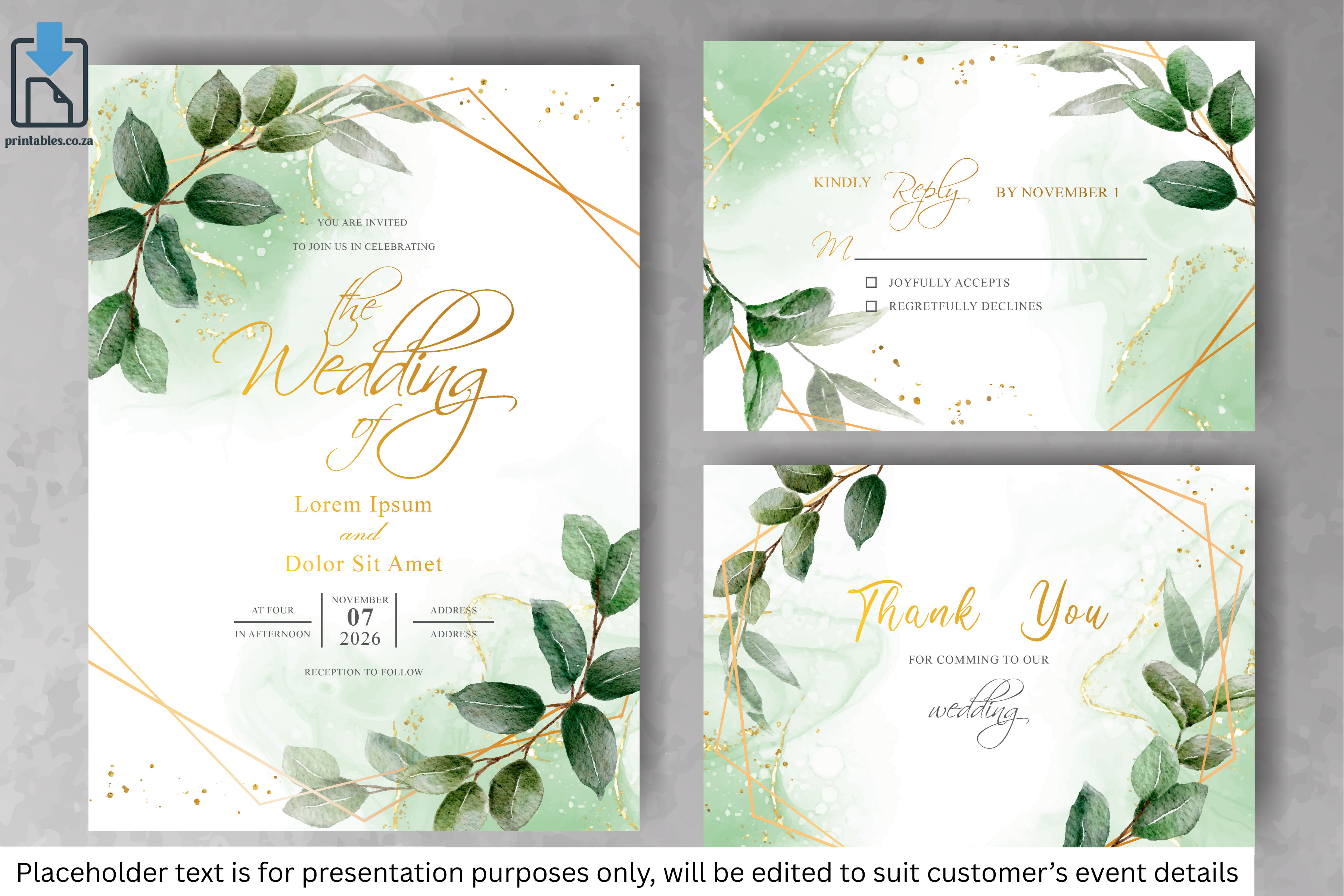 163 Foliage Frame Wedding Invitation Set
