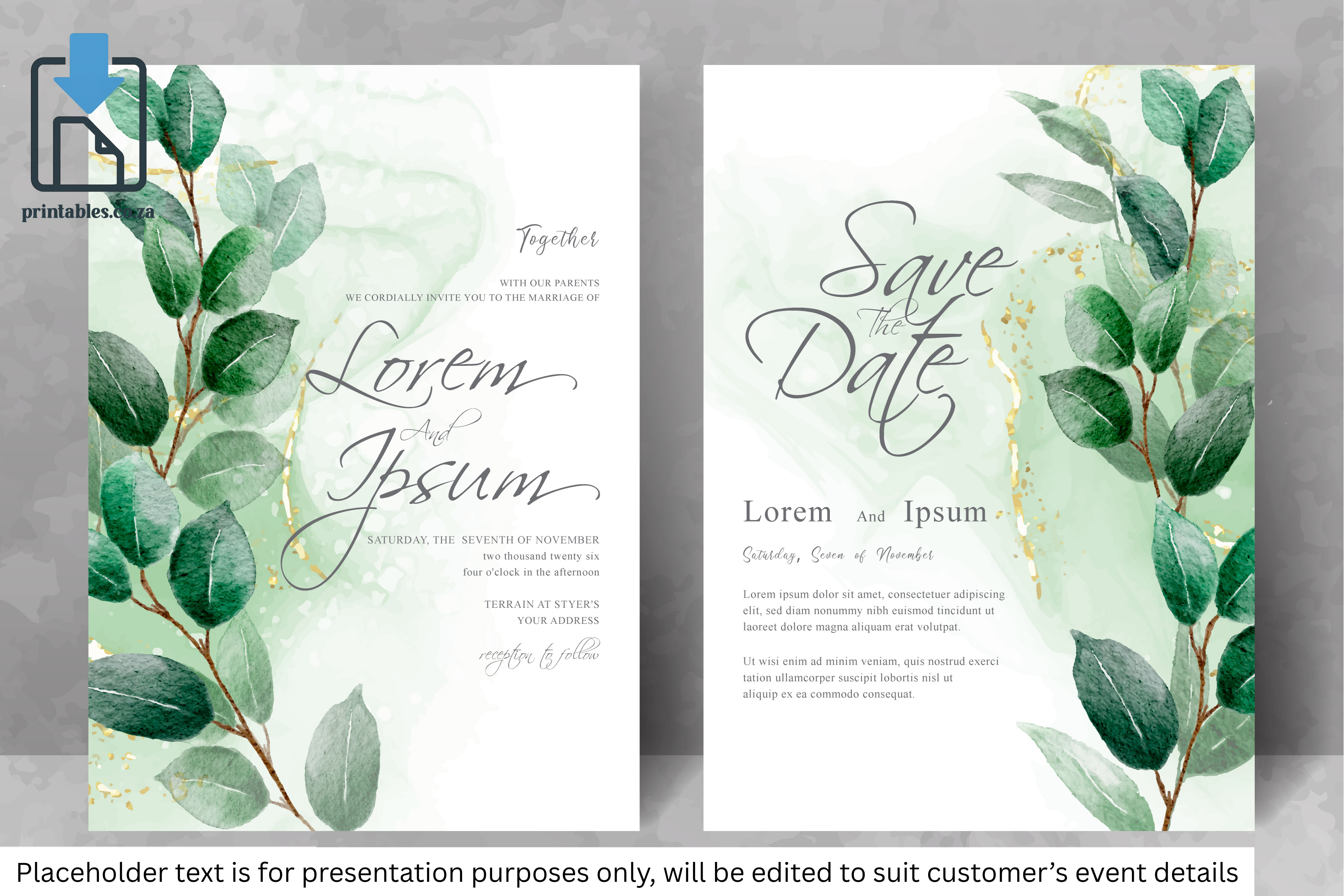 165 Foliage Frame Wedding Invitation Set