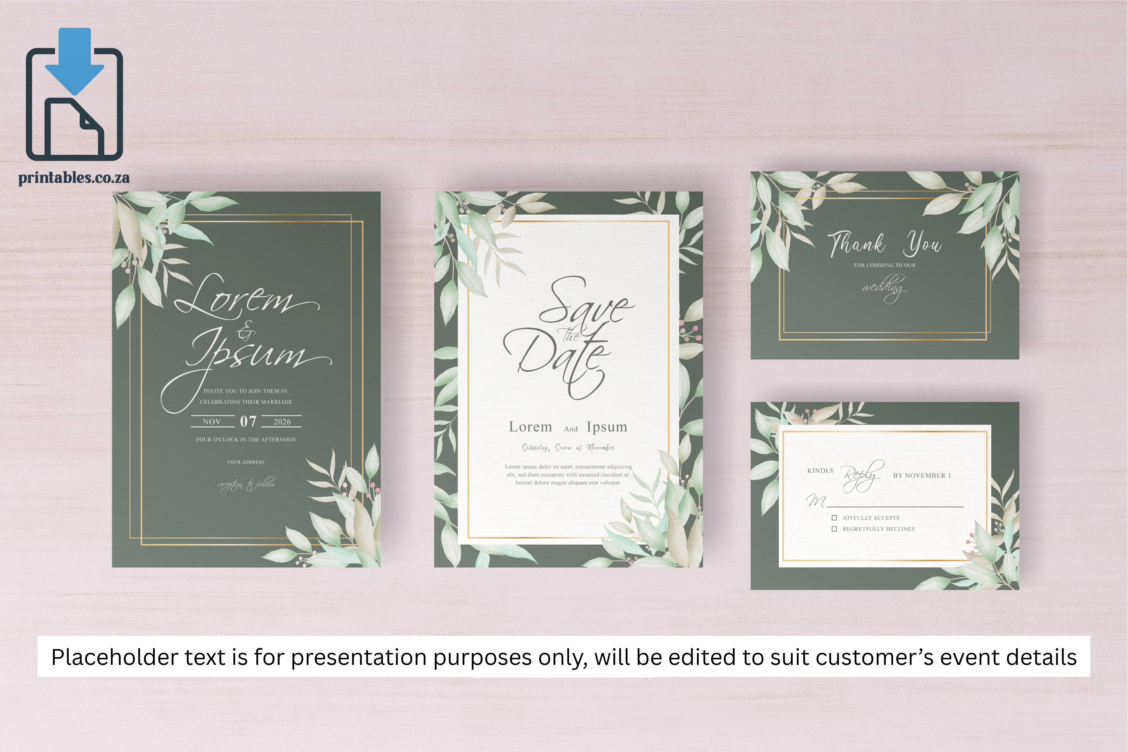 166 Foliage Frame Wedding Invitation Set