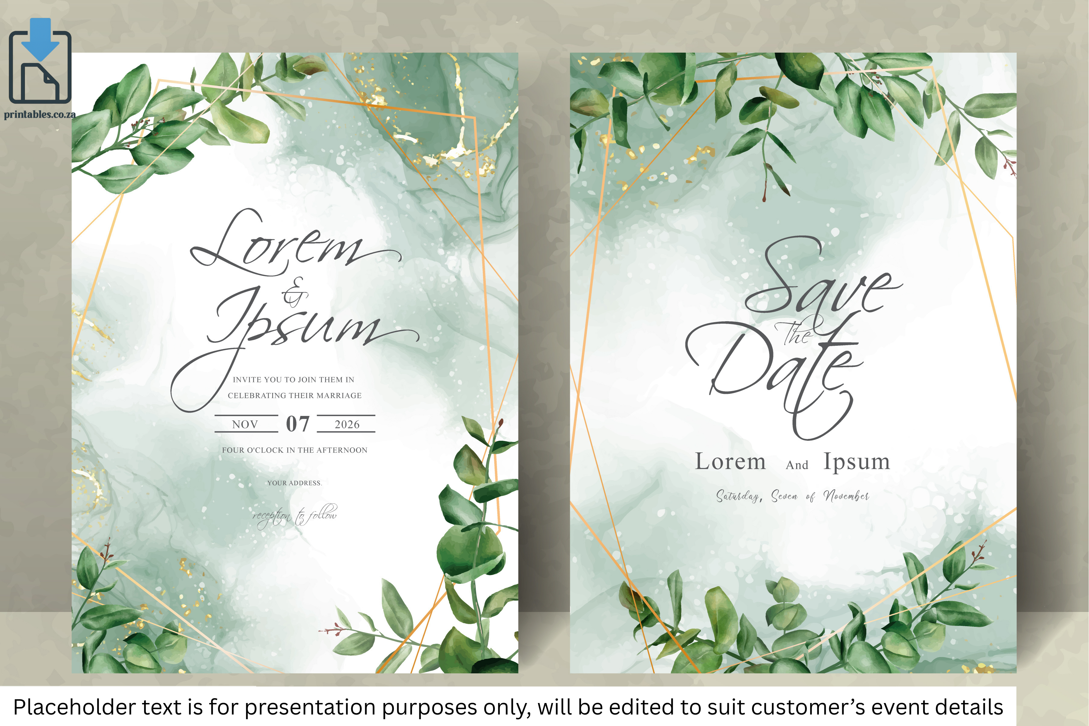174 Foliage Frame Wedding Invitation Set