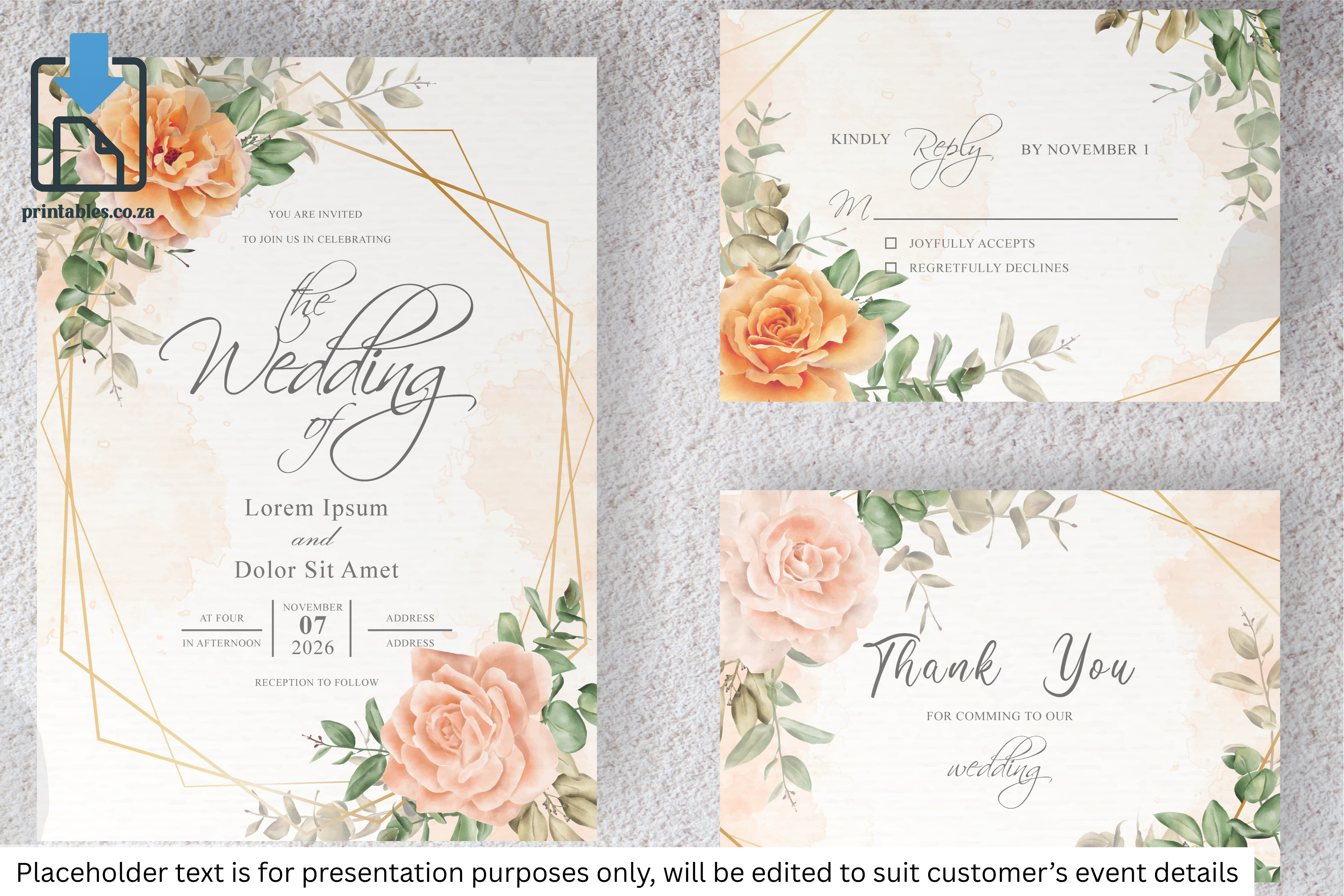 18 Floral Frame Wedding Invitation Set