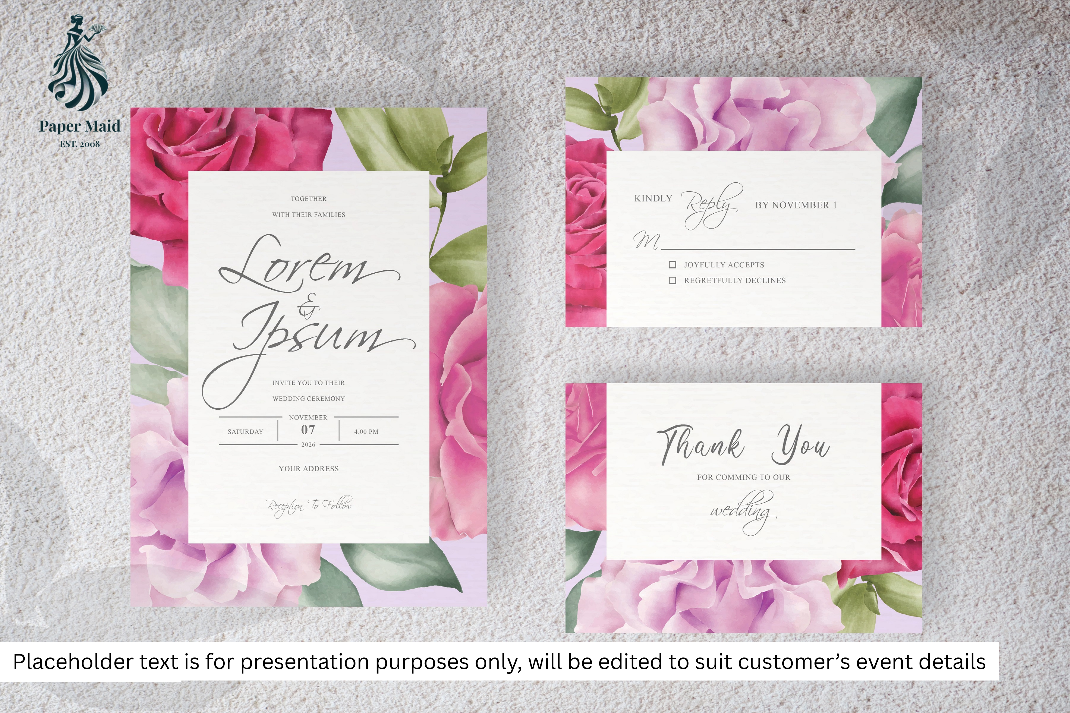 411 Watercolor Floral Frame Wedding Card Set