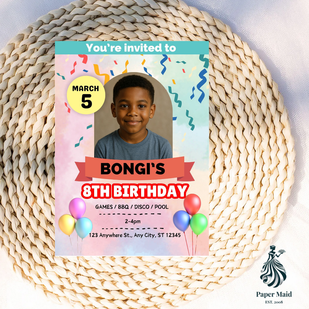 Photo Birthday Invitation – Balloons Party Design