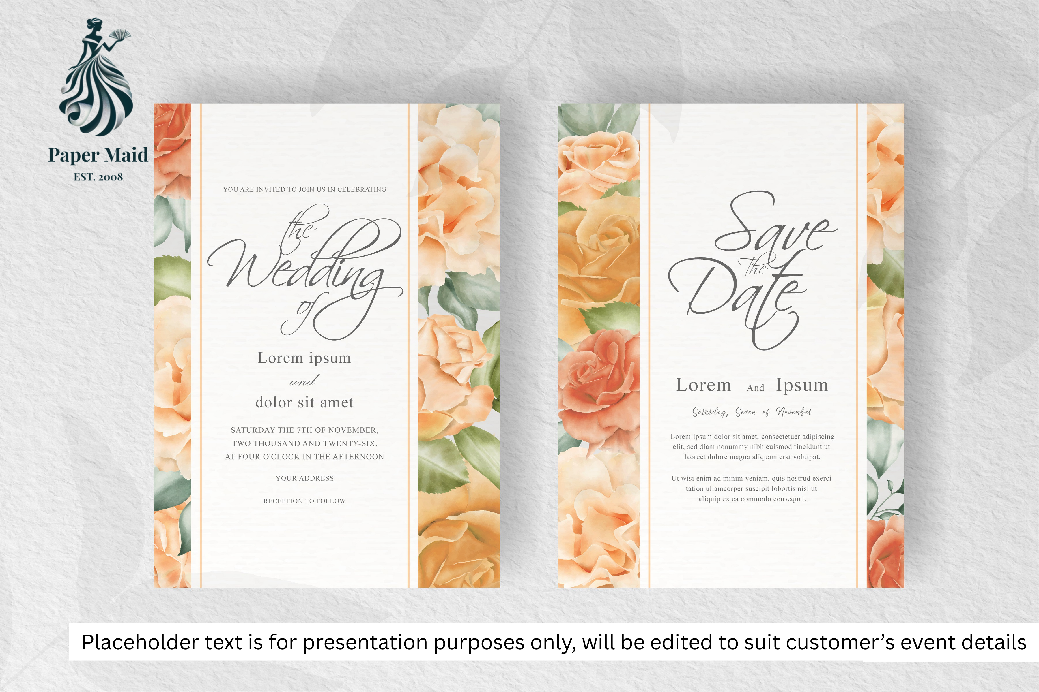384 Watercolor Floral Frame Wedding Card Set
