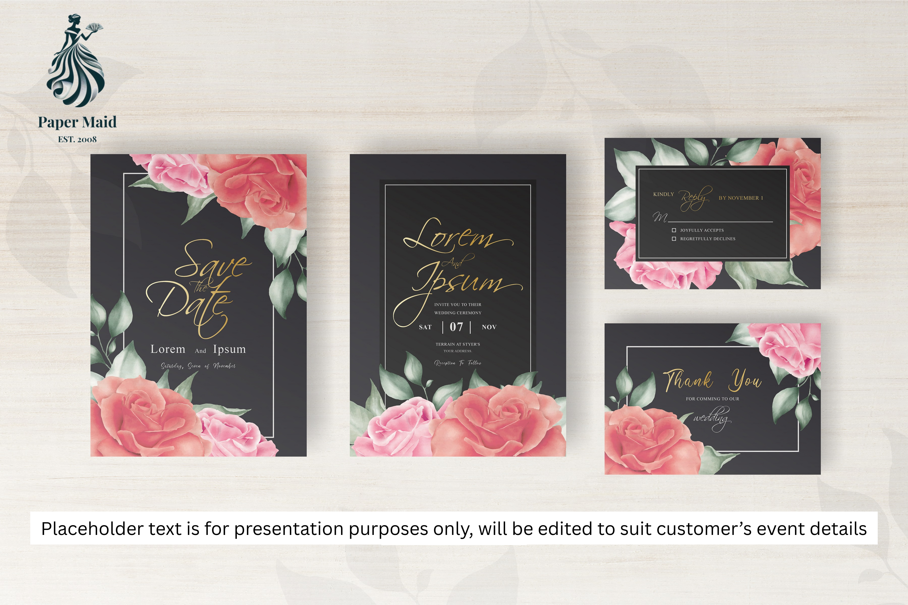 276 Elegant Floral Frame Wedding Invitation Set