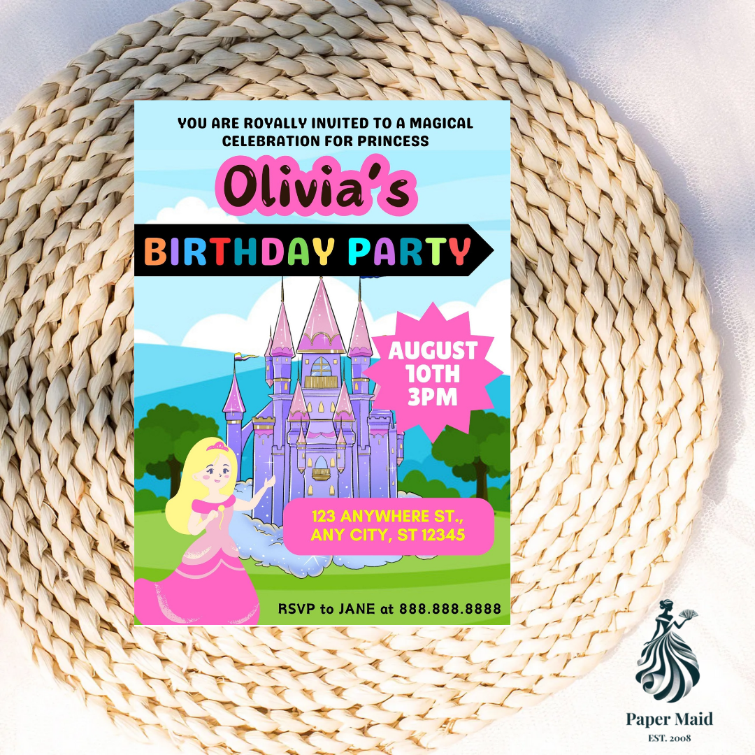 Princess Birthday Invitation – Castle Theme Personalized Design