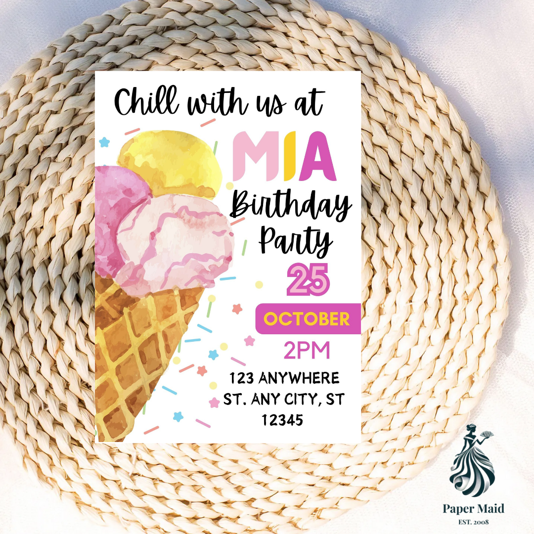Pink Chill With Us Ice cream Design Party Invitation