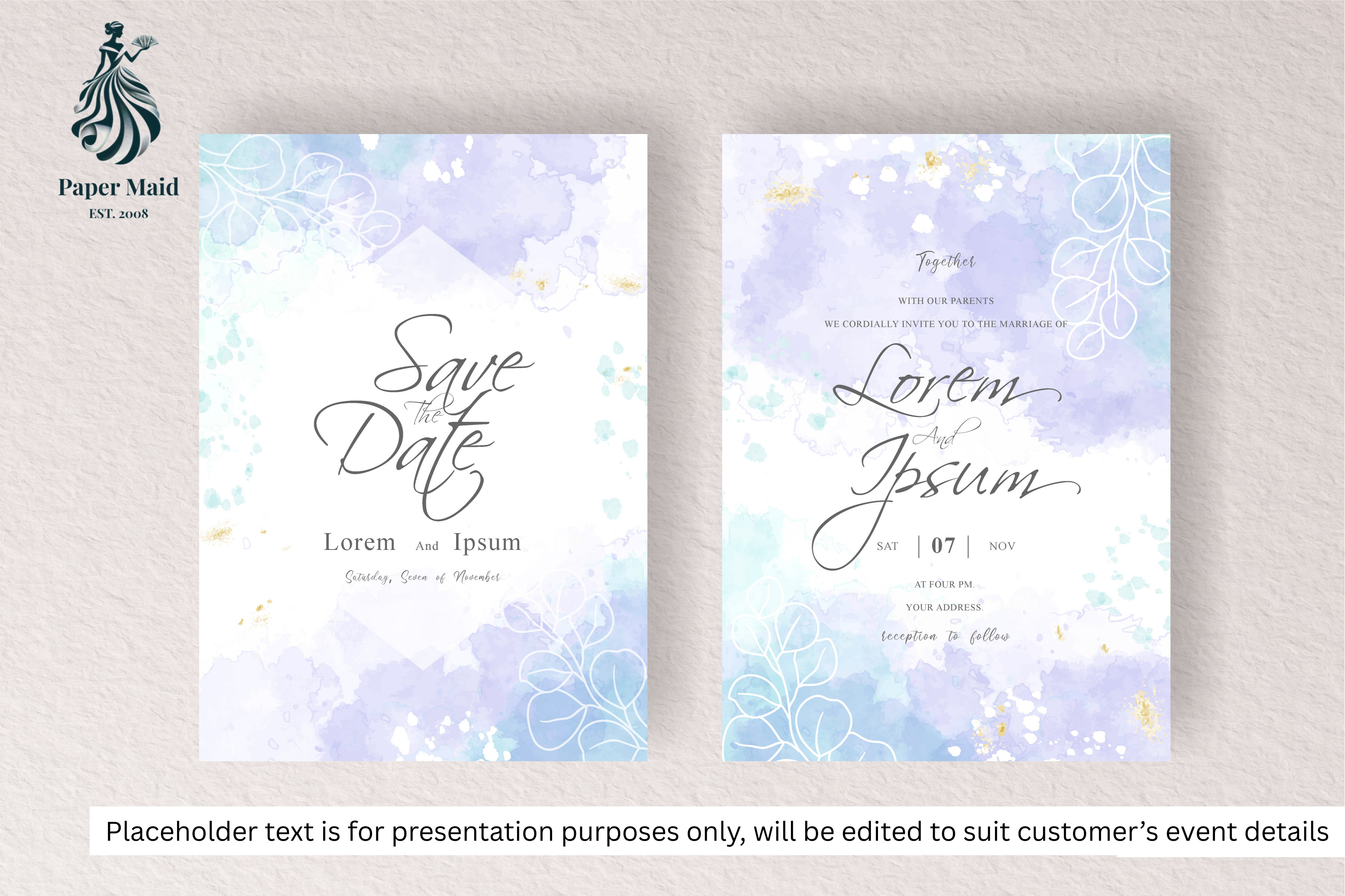 728 Simple Watercolor Floral Wedding Card Set