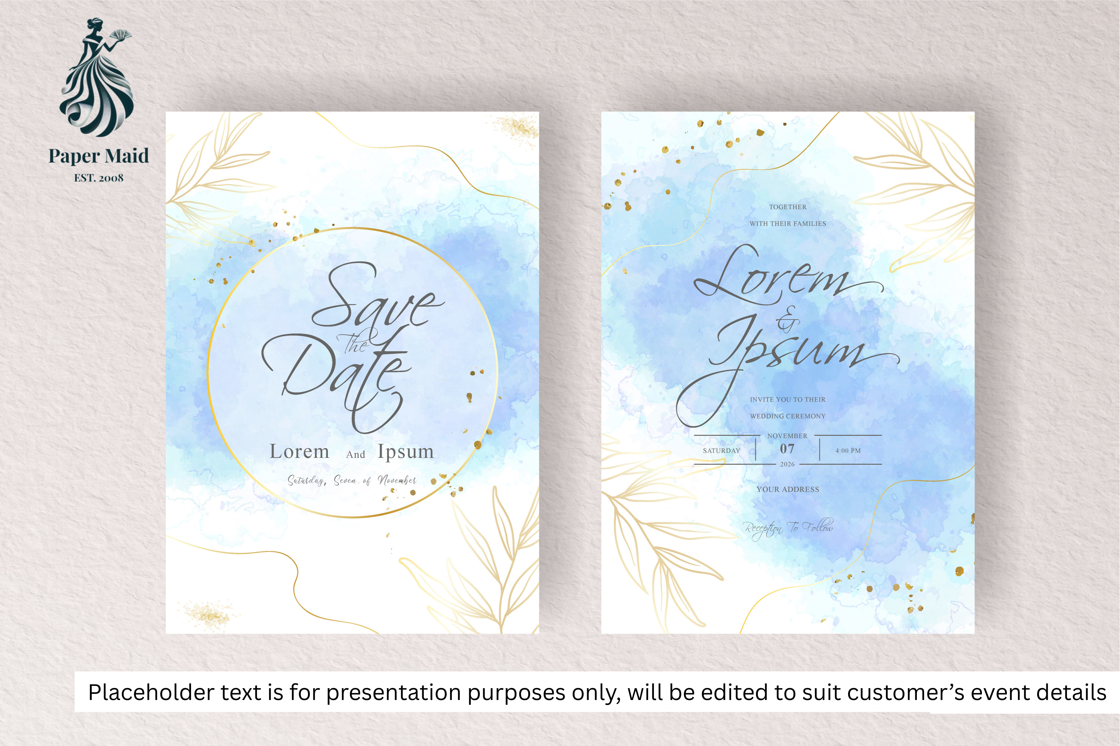 729 Simple Watercolor Floral Wedding Card Set