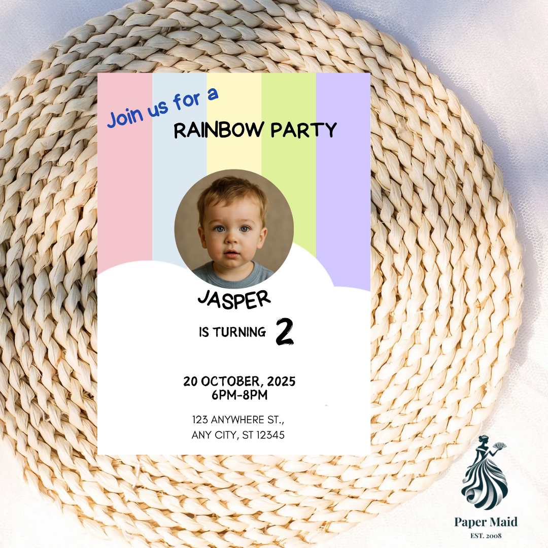 Pastel Rainbow Invite – Soft Colours Birthday Party Design