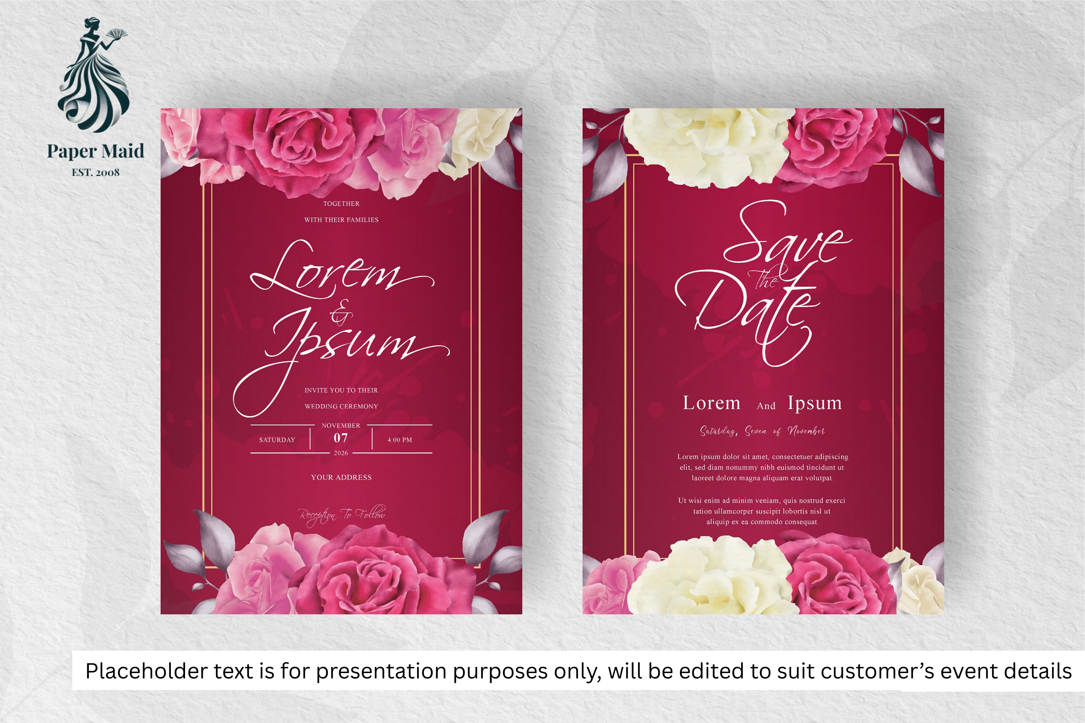 422 Elegant Burgundy Cream Watercolor Floral Wedding Card Set