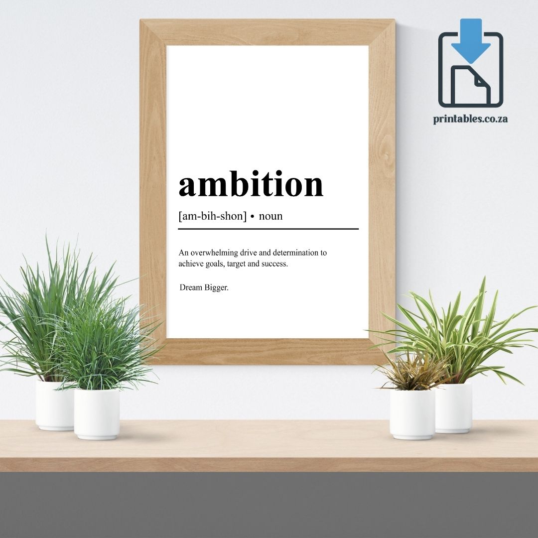 Ambition Definition Wall Art, Ambition Quote Decor, Ambition Printable Wall Art Gift for Home Office, PRINTABLE Wall Art, Digital Download