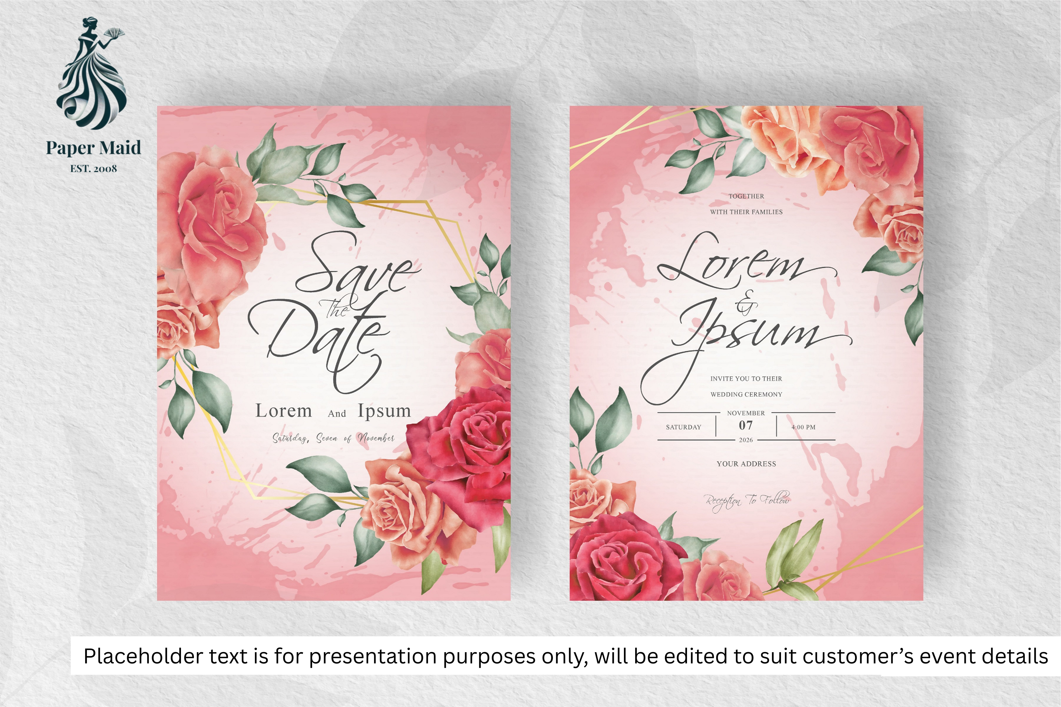 427 Elegant Watercolor Floral Wedding Card Set