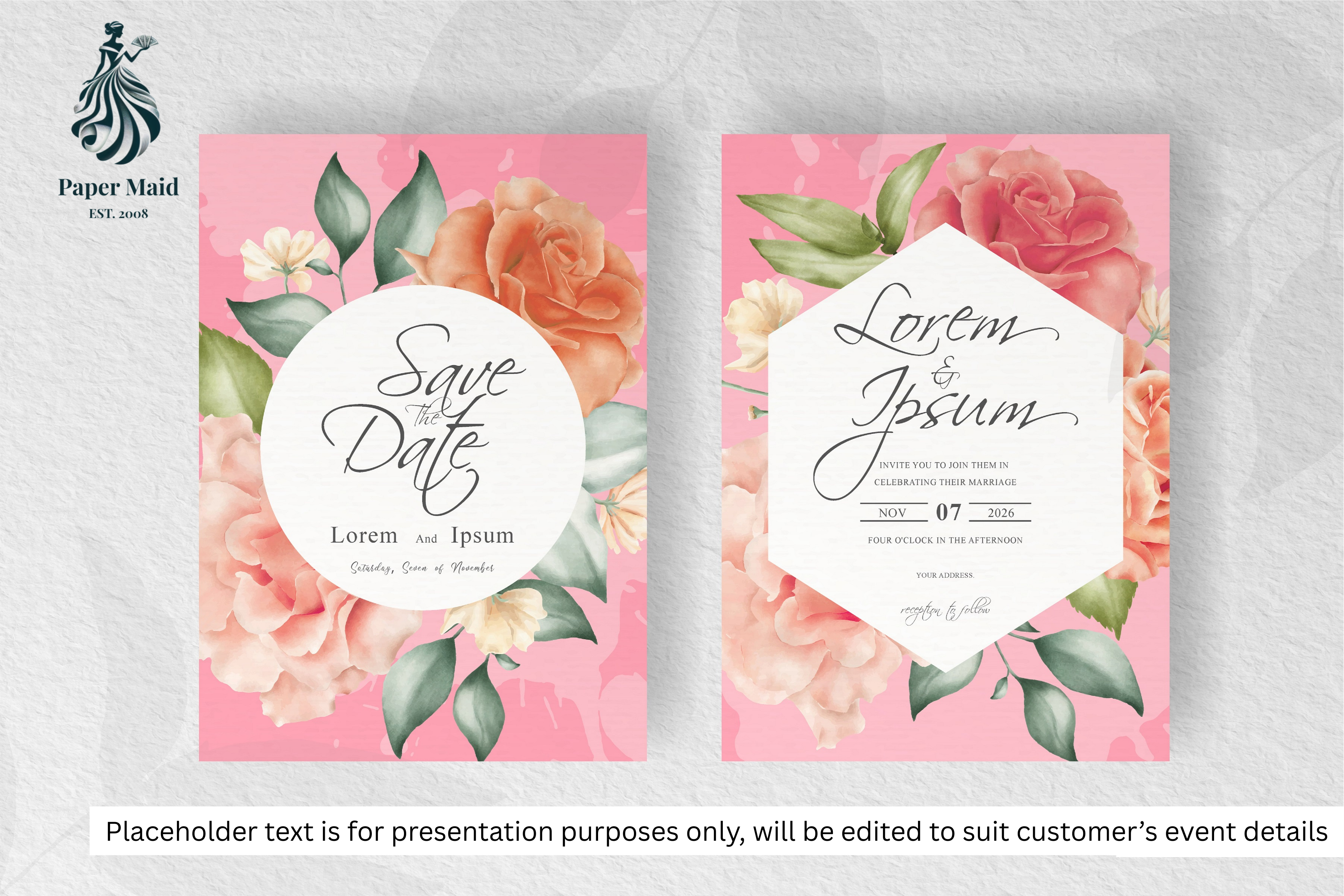424 Elegant Watercolor Floral Wedding Card Set