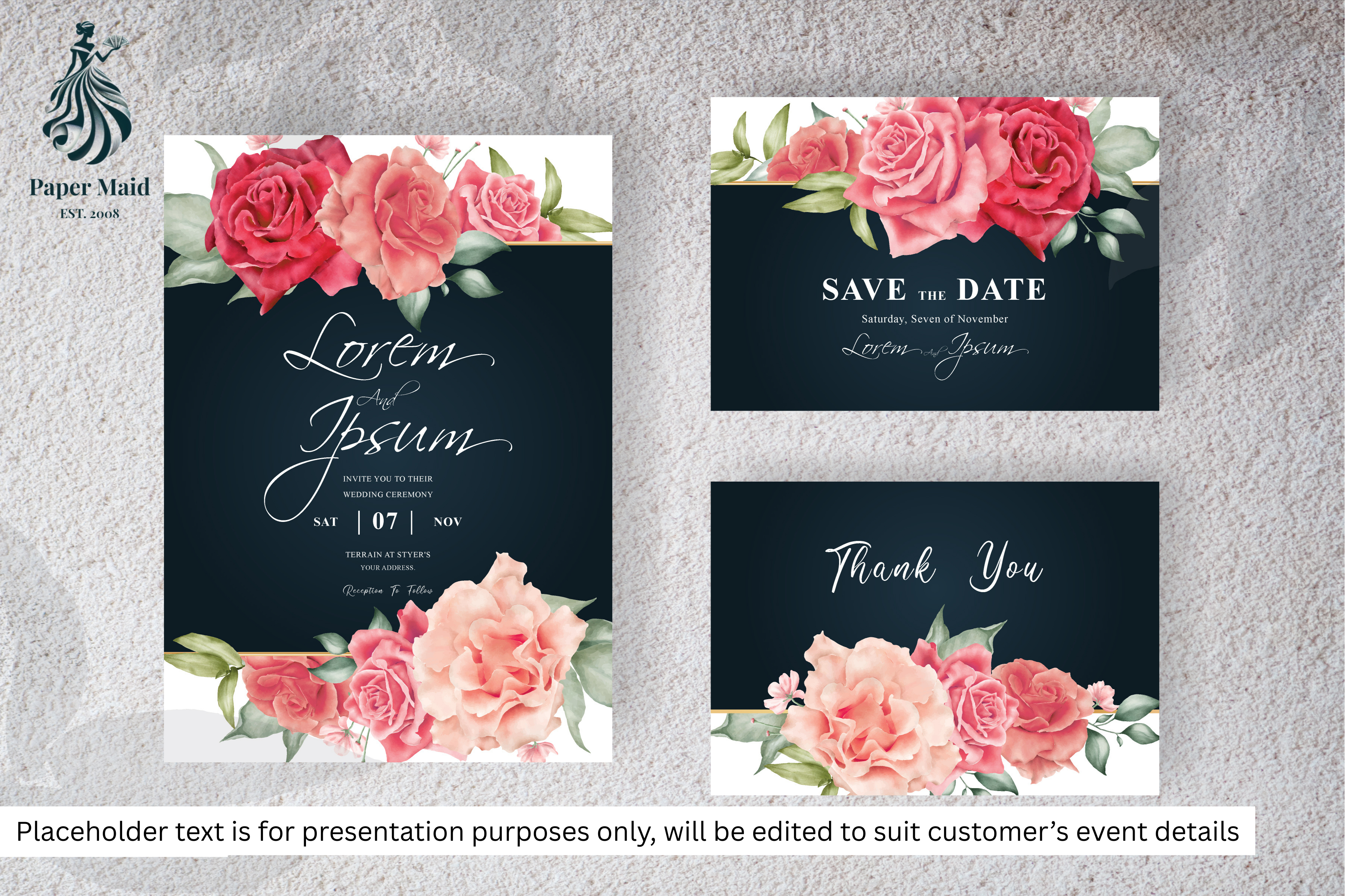 452 Watercolor Floral Frame Wedding Card Set