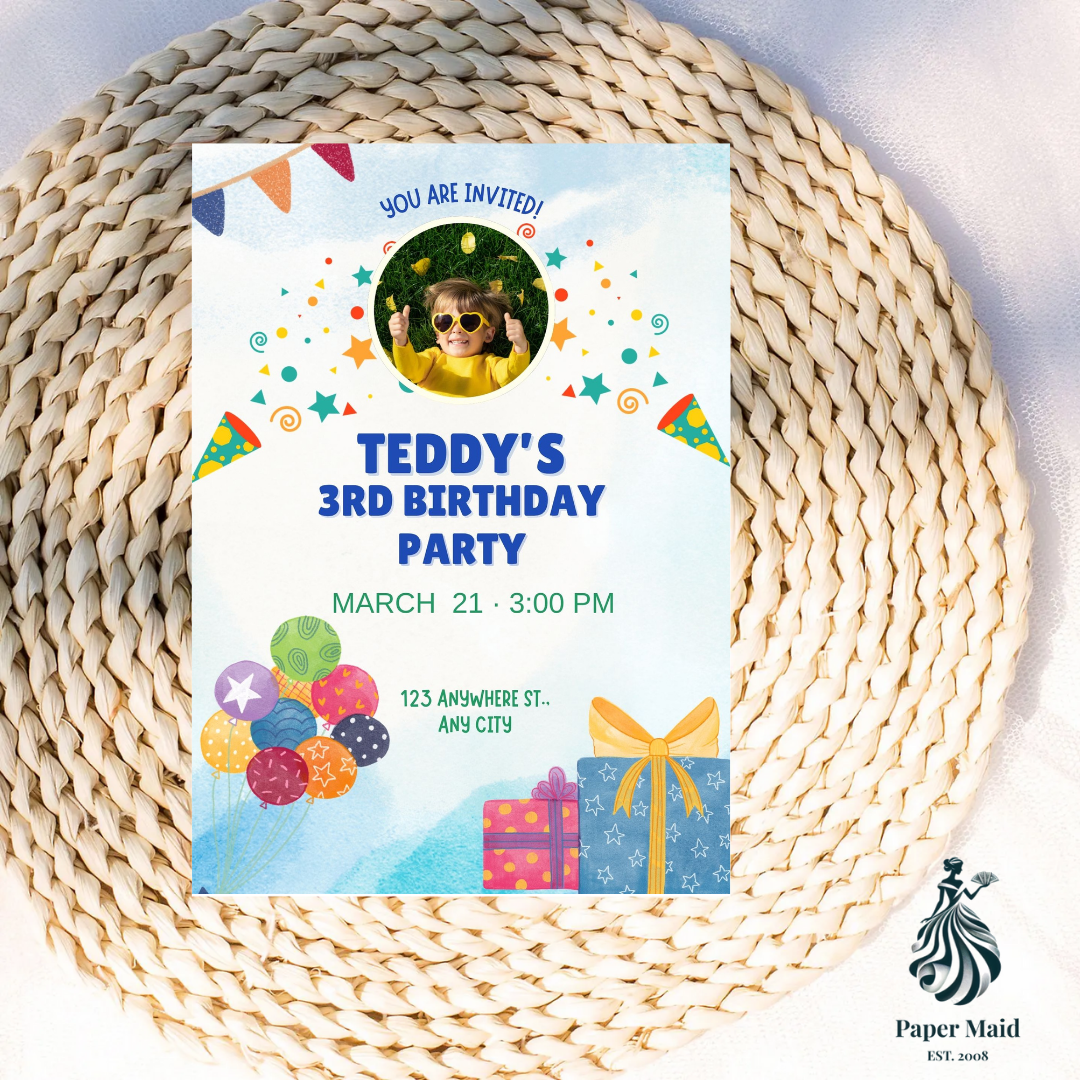 Balloon Birthday Invitation – Custom Photo Party Design