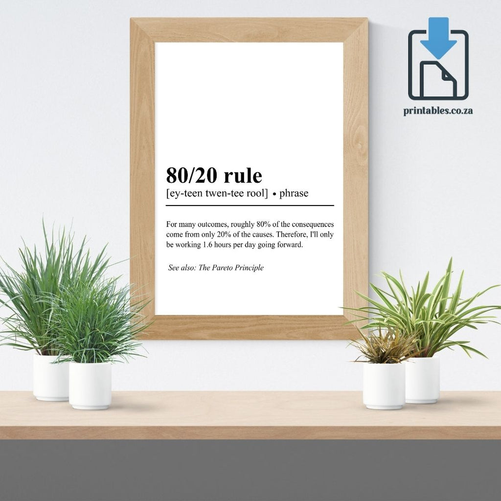 80/20 rule Definition Wall Art, 80/20 rule Quote Decor, 80/20 rule Printable Wall Art Gift for Home Office, PRINTABLE Wall Art, Digital Download