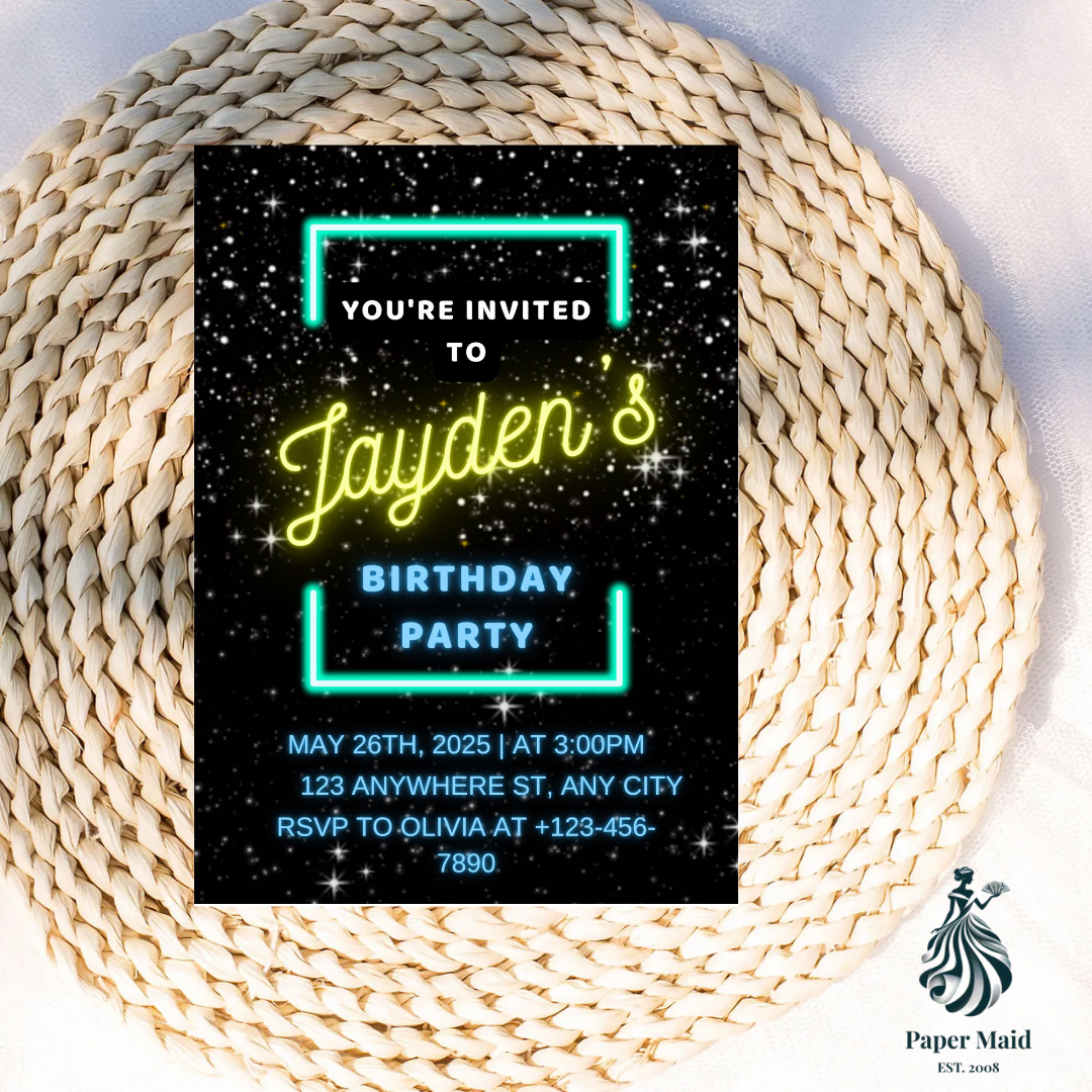 Neon Star Birthday Invitation – Glow Party Design