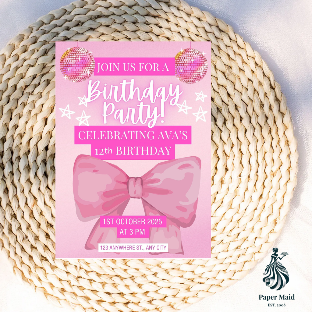 Pink Bow Birthday Invitation