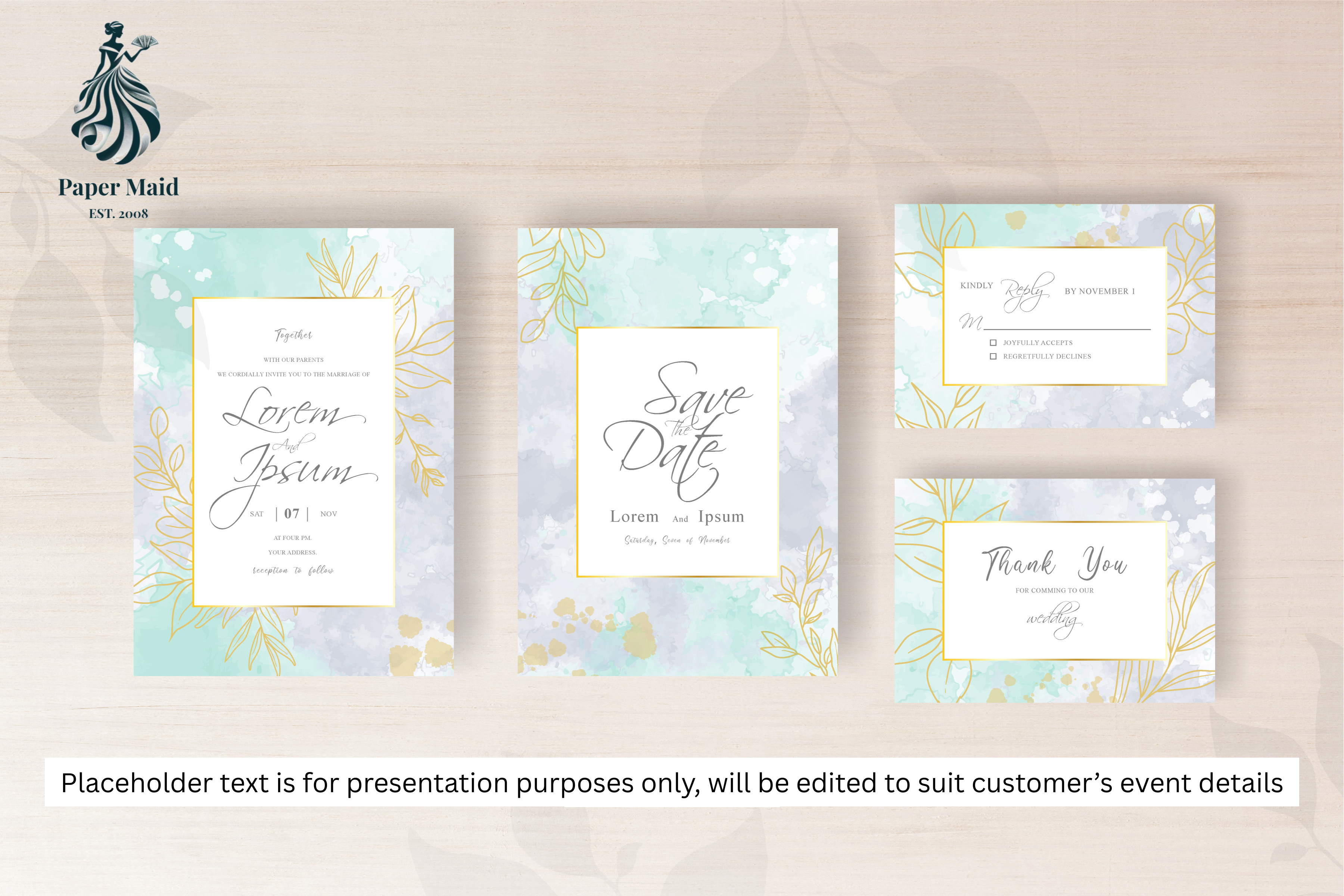969 Simple Floral Frame Wedding Invitation Set