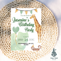 Safari Birthday Invitation – Giraffe & Monkey Green Party Design