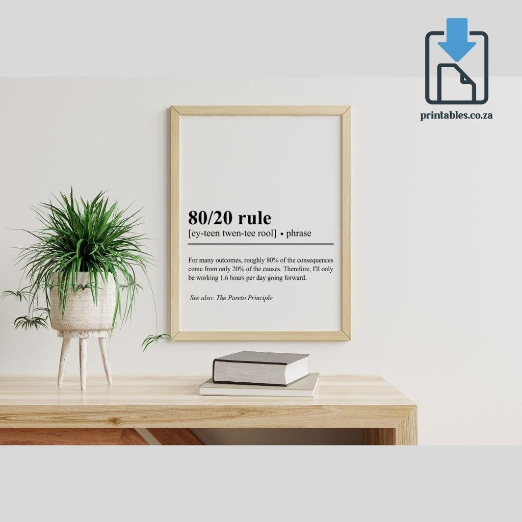 80/20 rule Definition Wall Art, 80/20 rule Quote Decor, 80/20 rule Printable Wall Art Gift for Home Office, PRINTABLE Wall Art, Digital Download