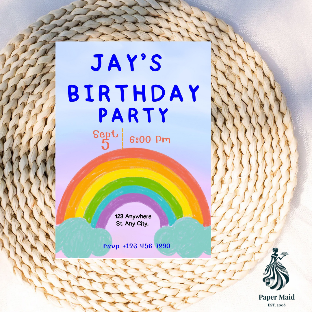 Rainbow Celebration Invitation – Fun Party Design for Kids