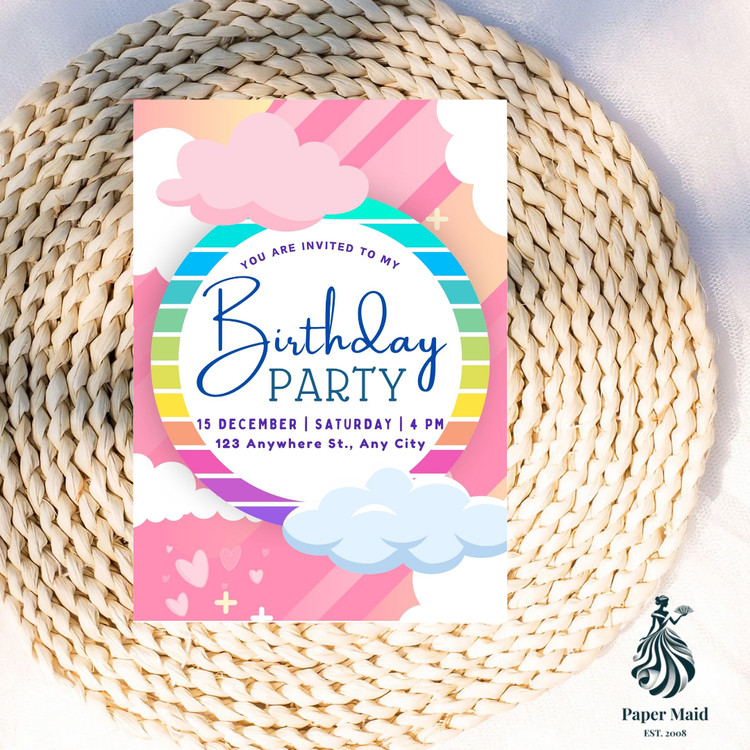 Bright Rainbow Invitation – Colourful Kids Birthday Printable