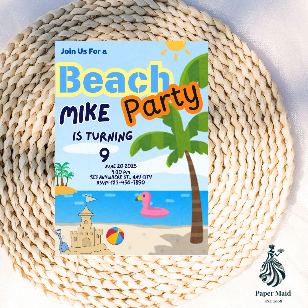 Tropical Beach Invitation – Palm Trees & Sand Party Theme