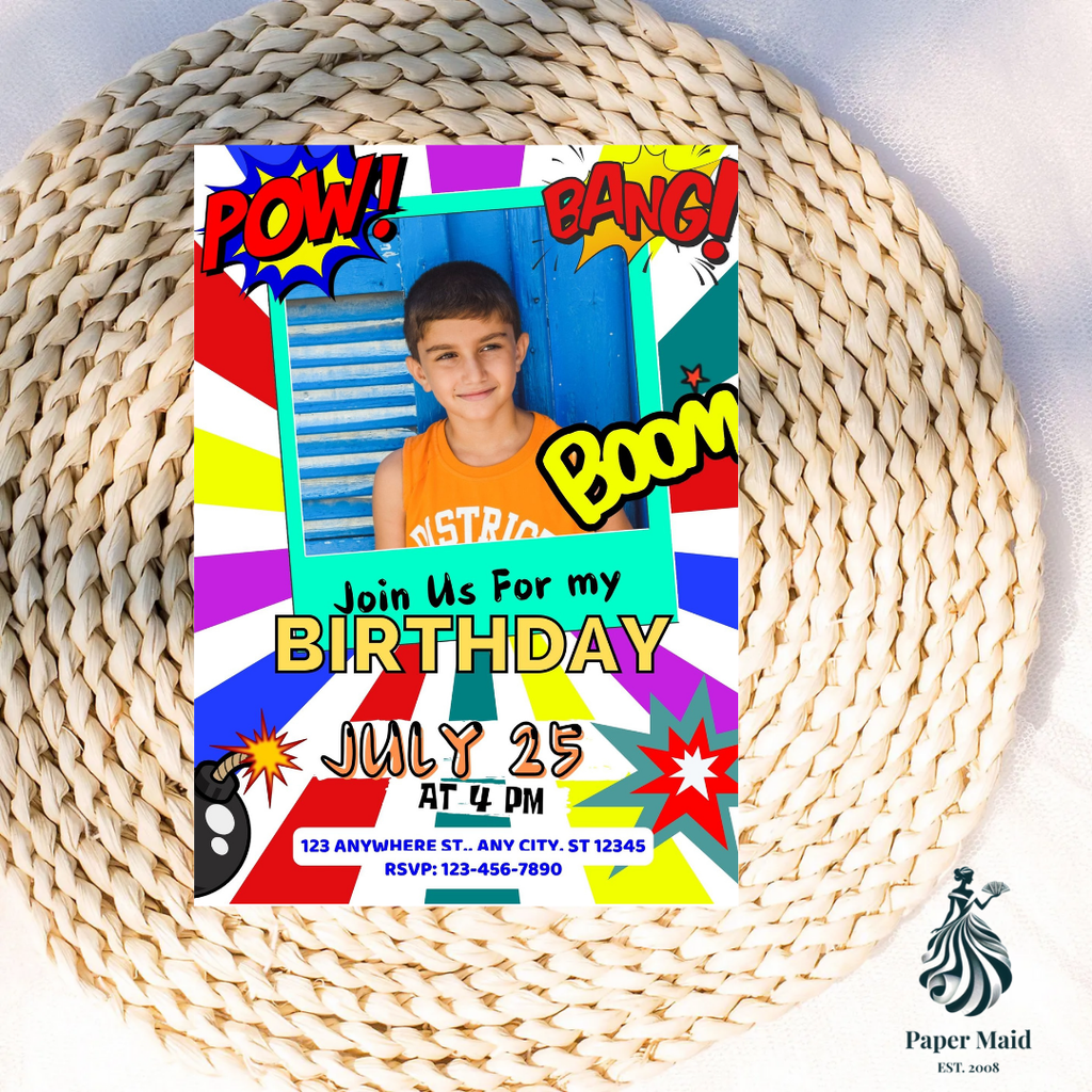 Boom Pow Bang Boys Party Invitation
