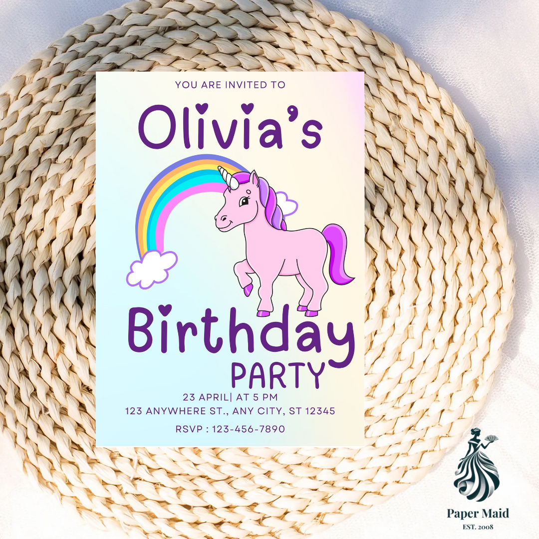 Unicorn and Rainbow Birthday Invitation – Magical Party Design