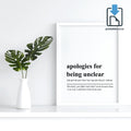 Apologies for Being Unclear Definition Wall Art, Apologies for Being Unclear Quote Decor, Apologies for Being Unclear Printable Wall Art Gift for Home Office, PRINTABLE Wall Art, Digital Download