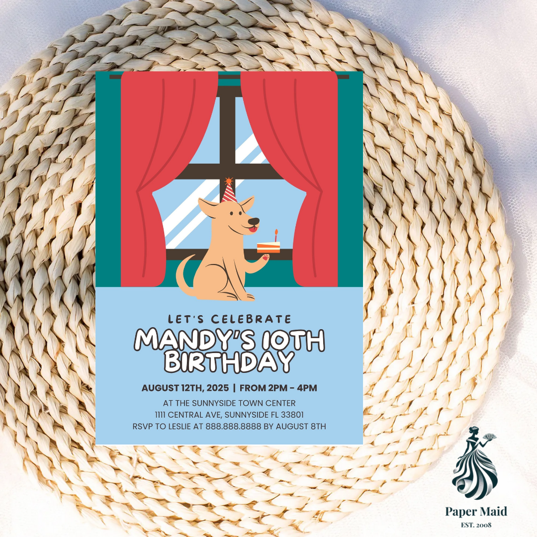 Dog Lover Birthday Invitation – Adorable Pup with Cake