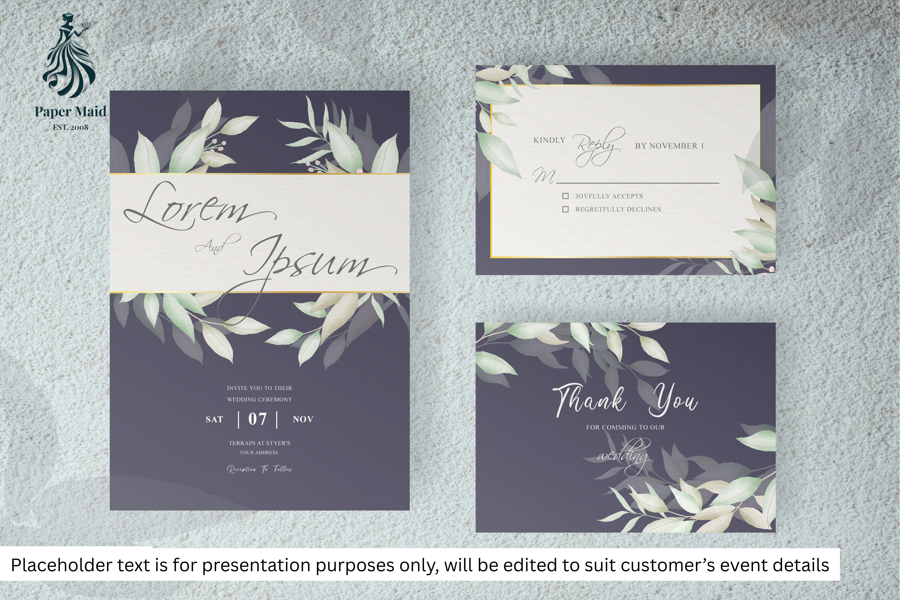 90 Foliage Frame Wedding Invitation Set
