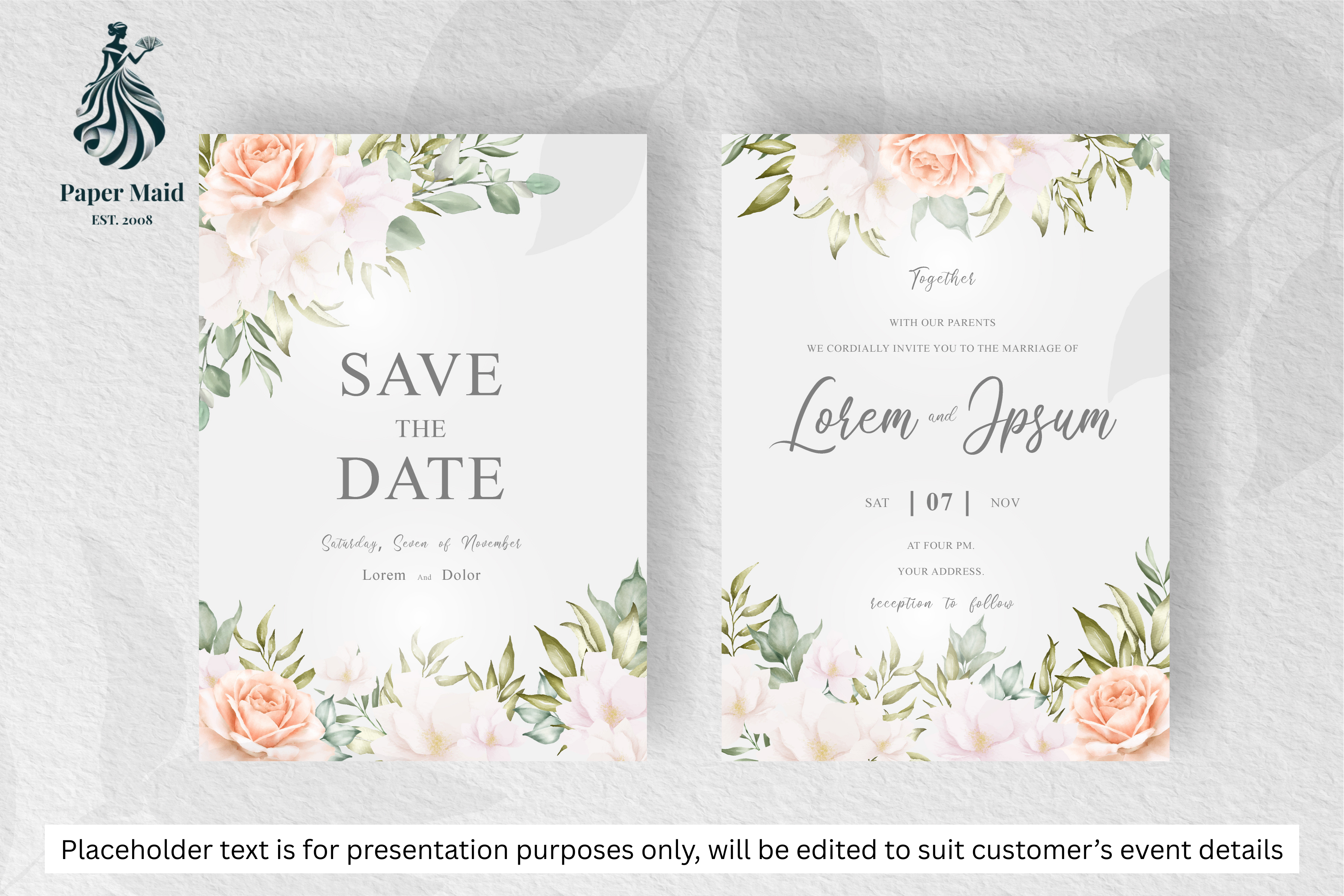613 Elegant Floral Frame Wedding Invitation Set