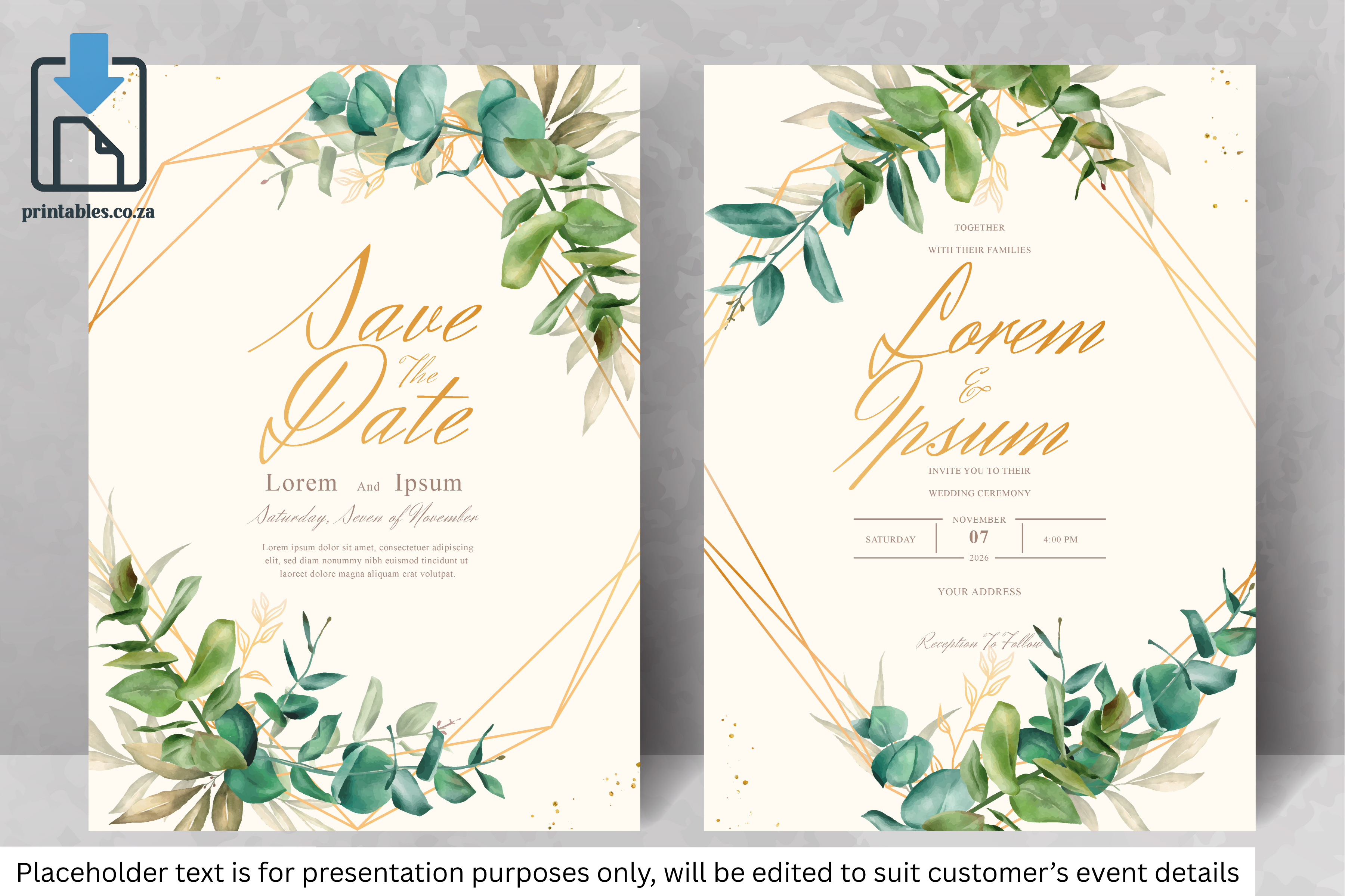 726 Foliage Frame Wedding Invitation Set