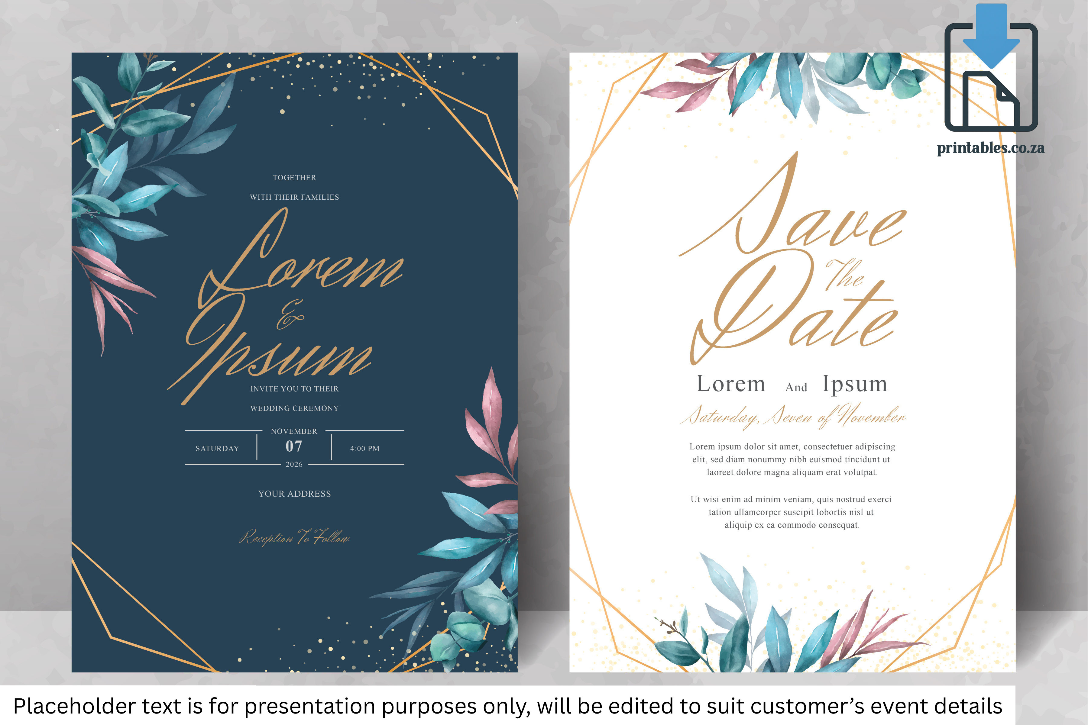 730 Foliage Frame Wedding Invitation Set
