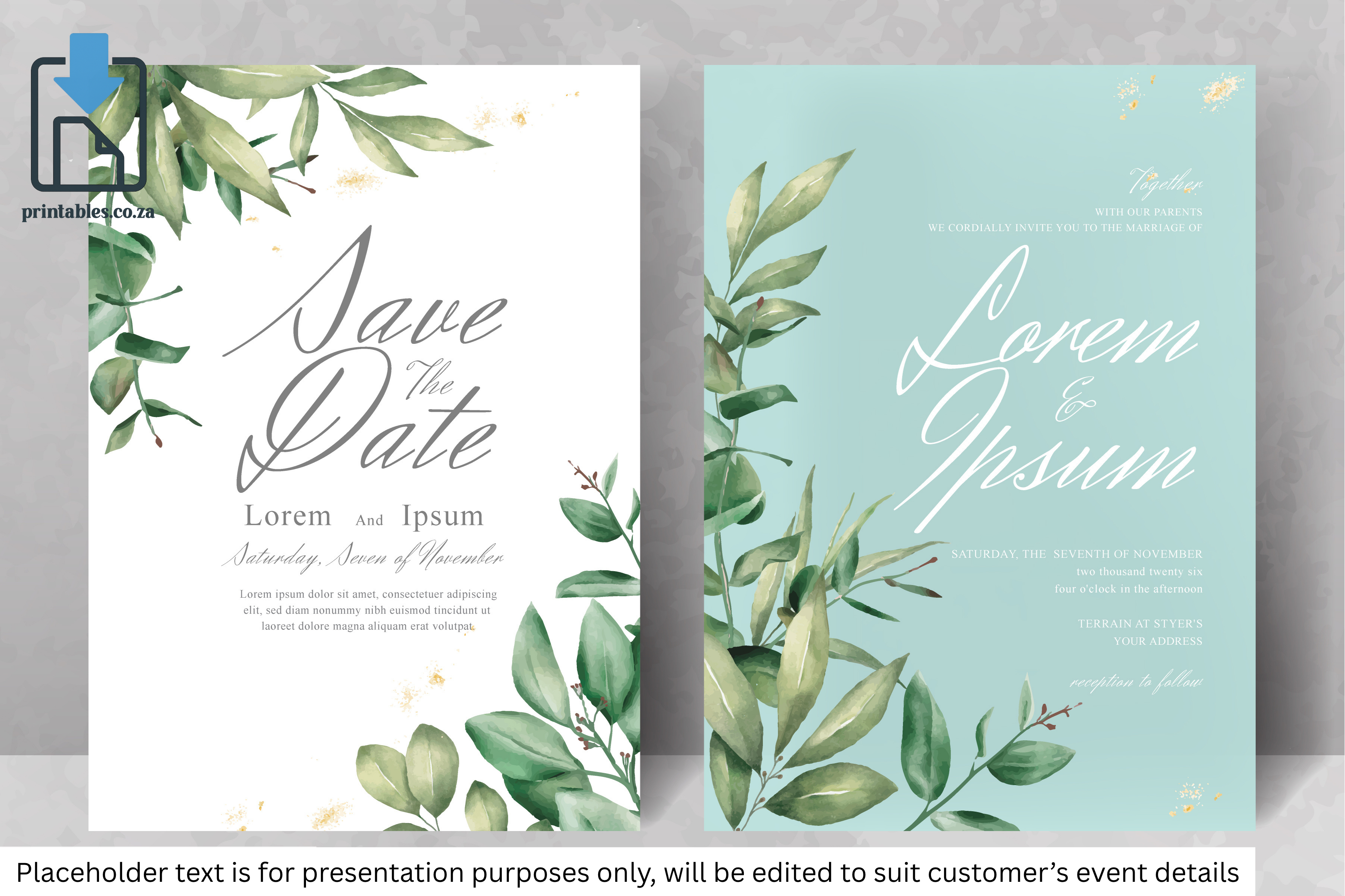 750 Foliage Frame Wedding Invitation Set