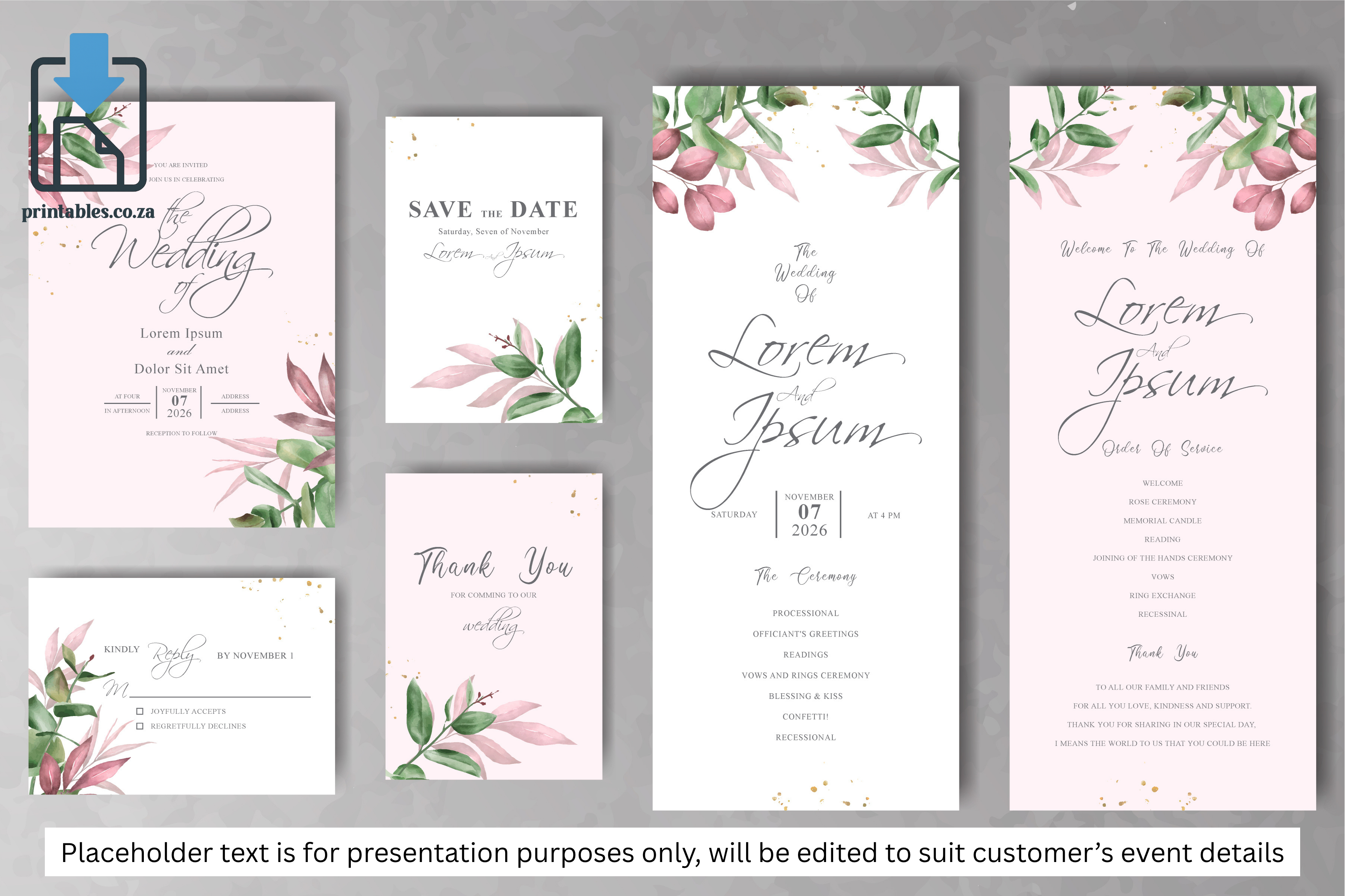 756 Foliage Frame Wedding Invitation Set