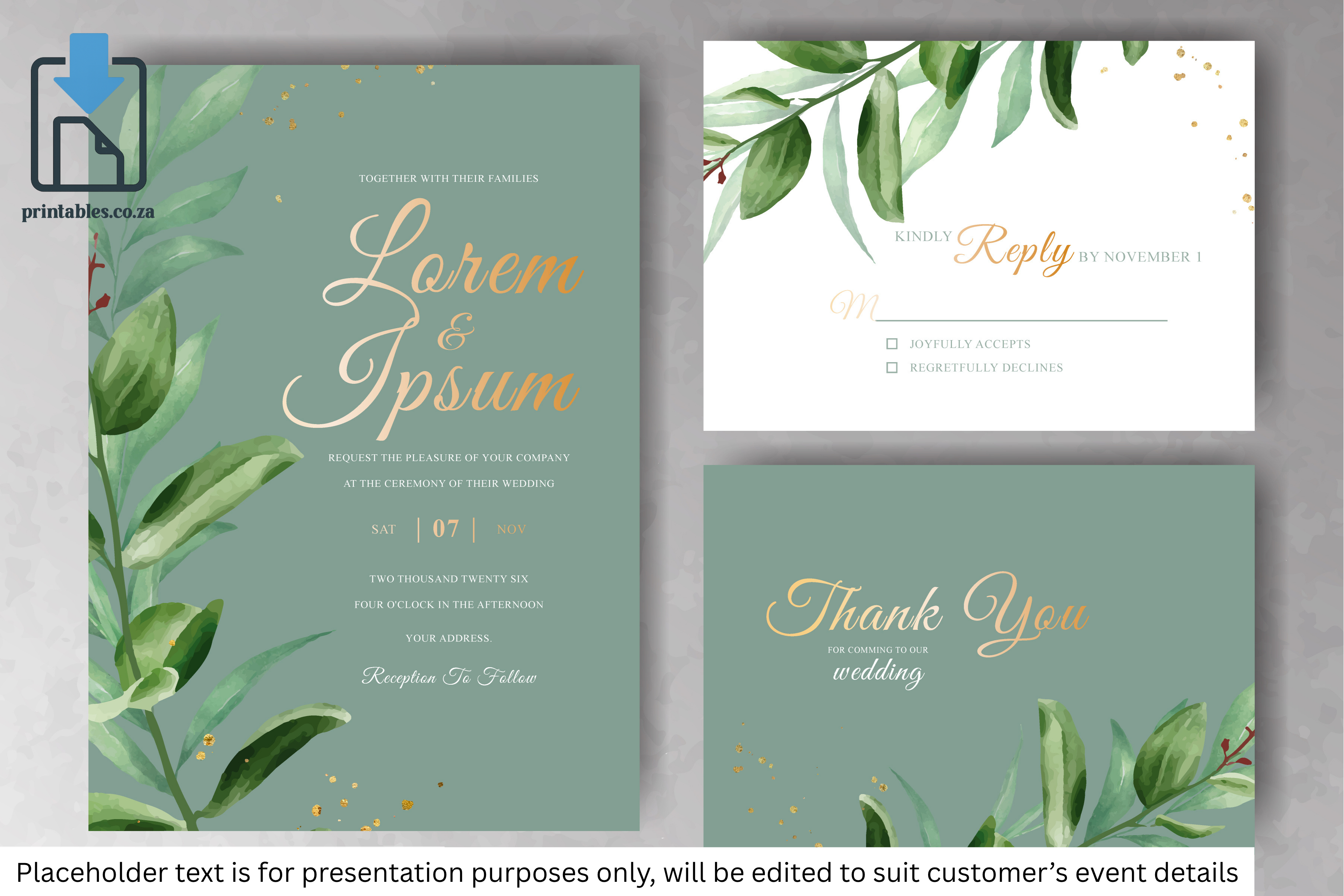 758 Foliage Frame Wedding Invitation Set