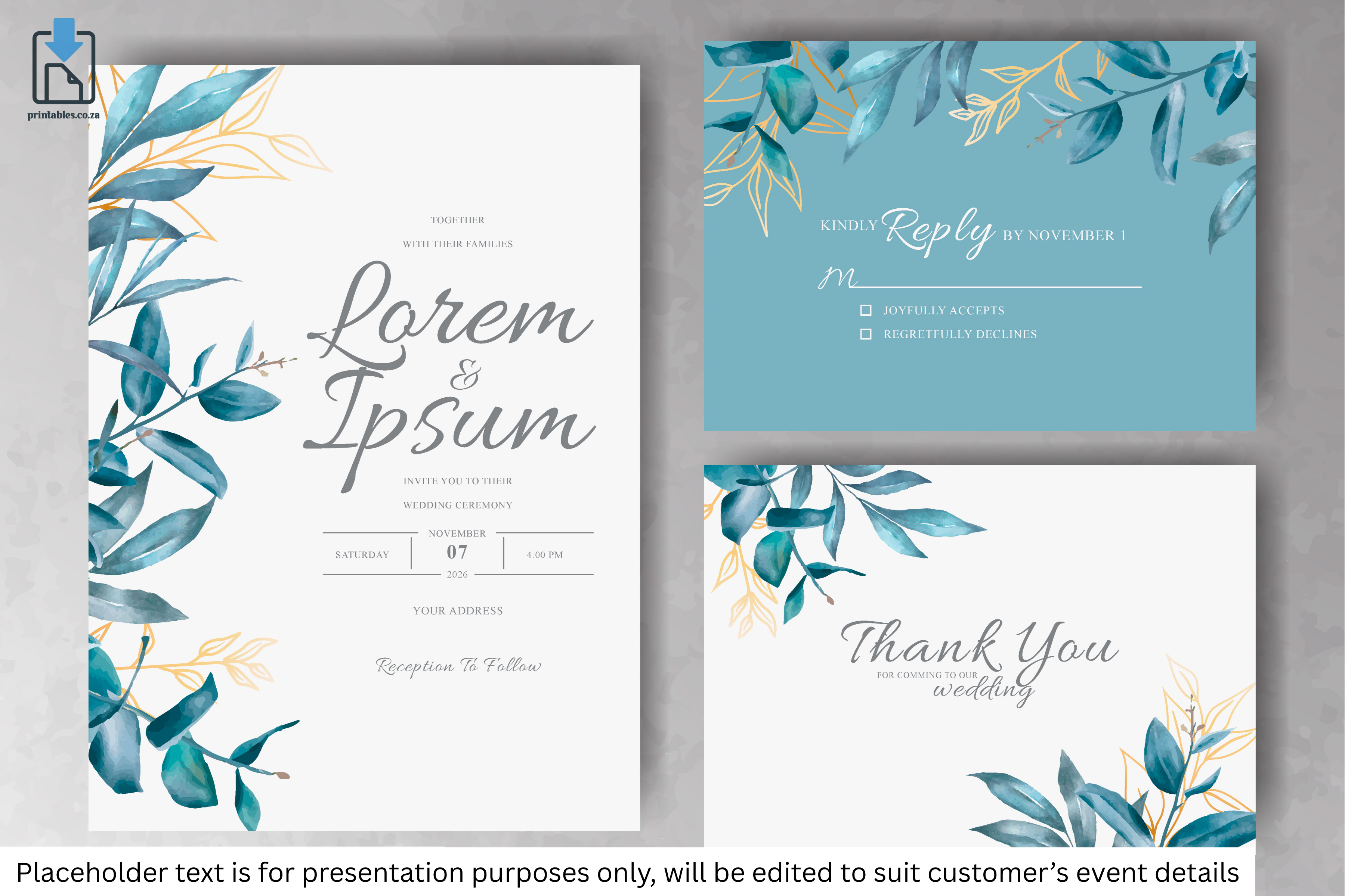 759 Foliage Frame Wedding Invitation Set